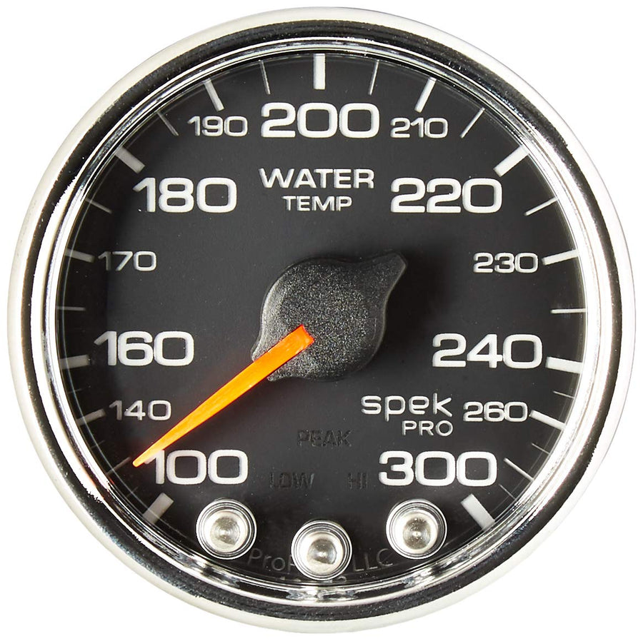 Gauge AUTO METER P34631 Water Temp (Spek-Pro 2 1/16", 300ºf, Stepper Motorwith Peak & Warn, Blk/Chrm, Spek-Pro)