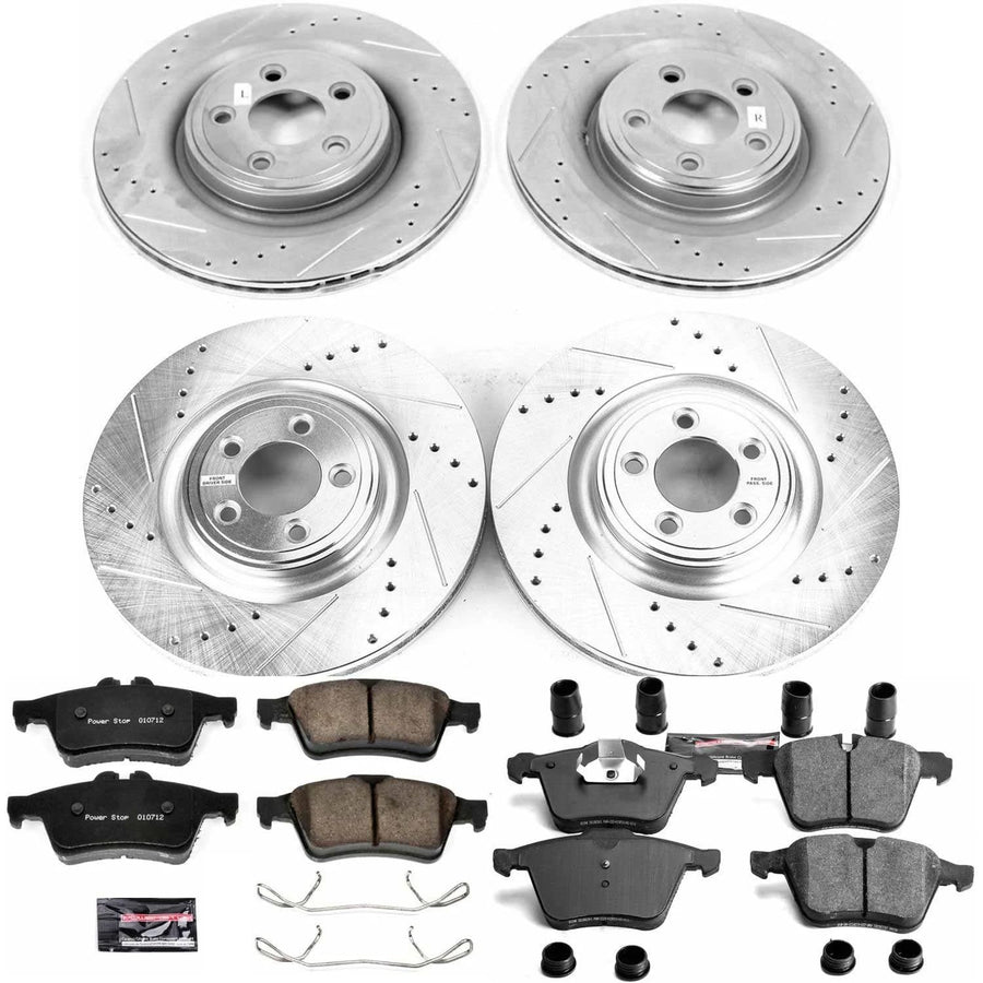 Power Stop K6283 Z23 Evolution Sport Brake Upgrade Kit Front & Rear and 1 Front & 1 Rear Sensor Wires
