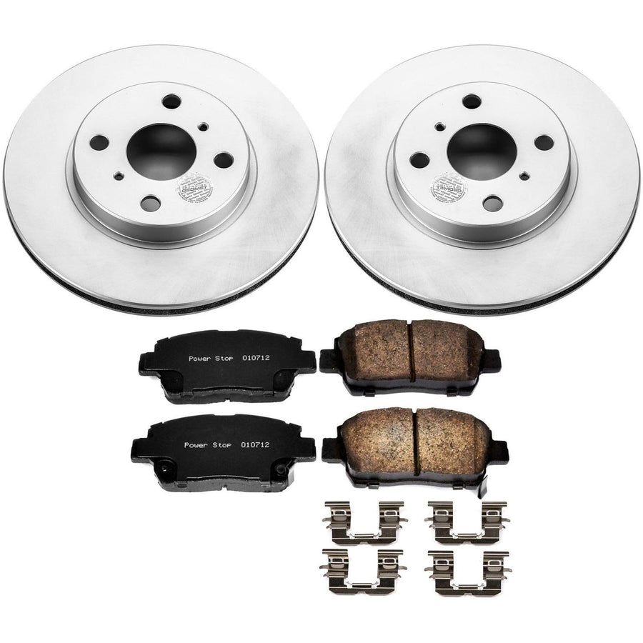 Power Stop Coated Brake Rotor CRK821 and Ceramic Brake Pads- Front For Toyota Echo 2001-2005, Toyota MR2 Spyder 2000-2005 [Model Specific]