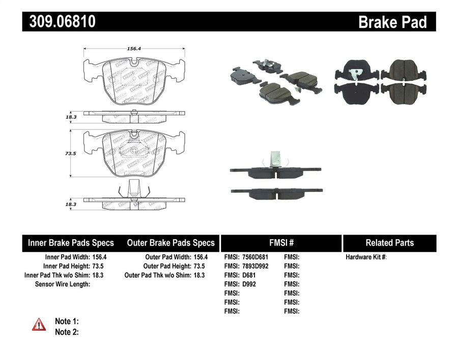 Sport Brake Pads StopTech 309.06810 with Shims and Hardware