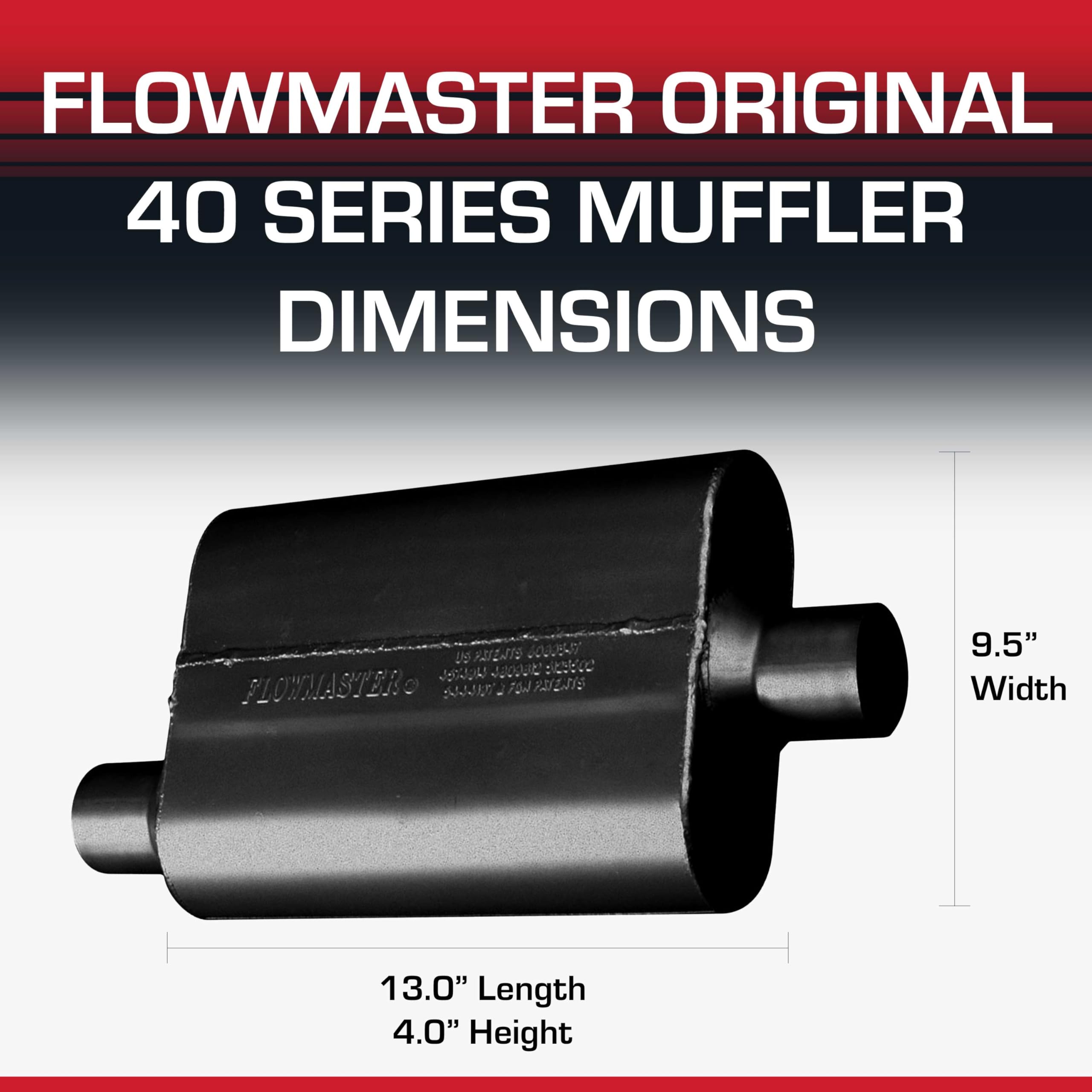 Flowmaster 40 Series Muffler Original Chambered – 2.25” Offset In / 2.25” Center Out – Aggressive Sound – 16-Gauge Aluminized Steel – For Muscle Cars, Street Rods, Trucks & SUVs (42441)