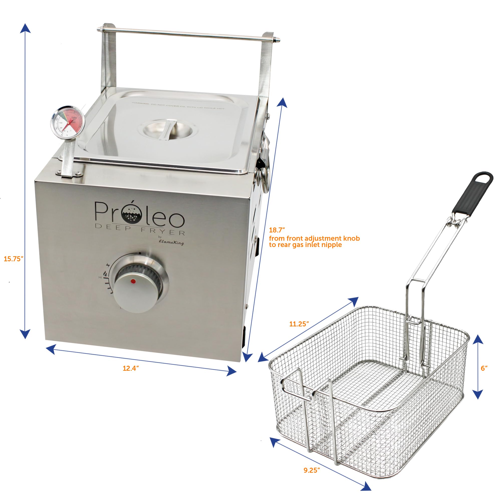 Proleo Flame King Tabletop Propane Deep Fryer with Oil Thermometer, 2.5 Gallons Capacity, with 5-FT Propane Regulator Hose