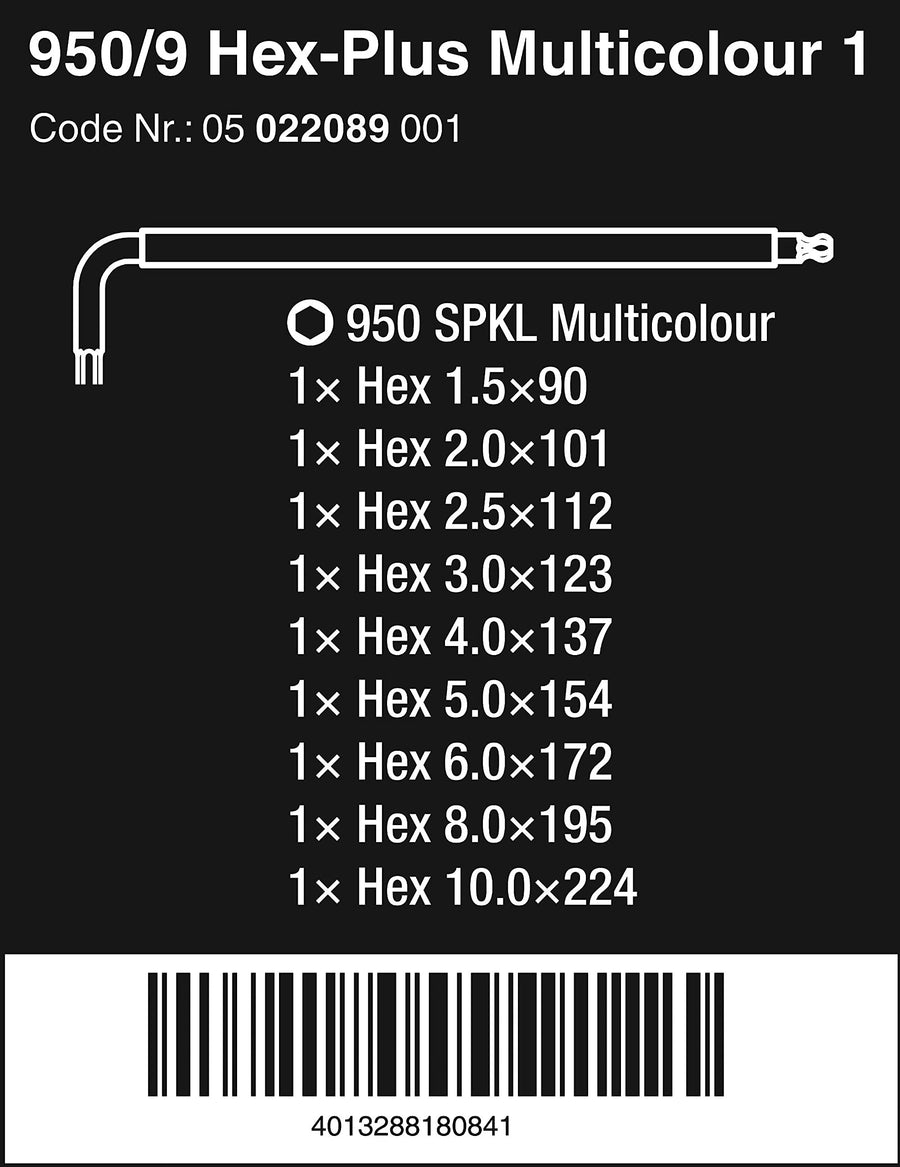 Long ARM 950 SPKL/9 SM HEX Key Set (no SB)