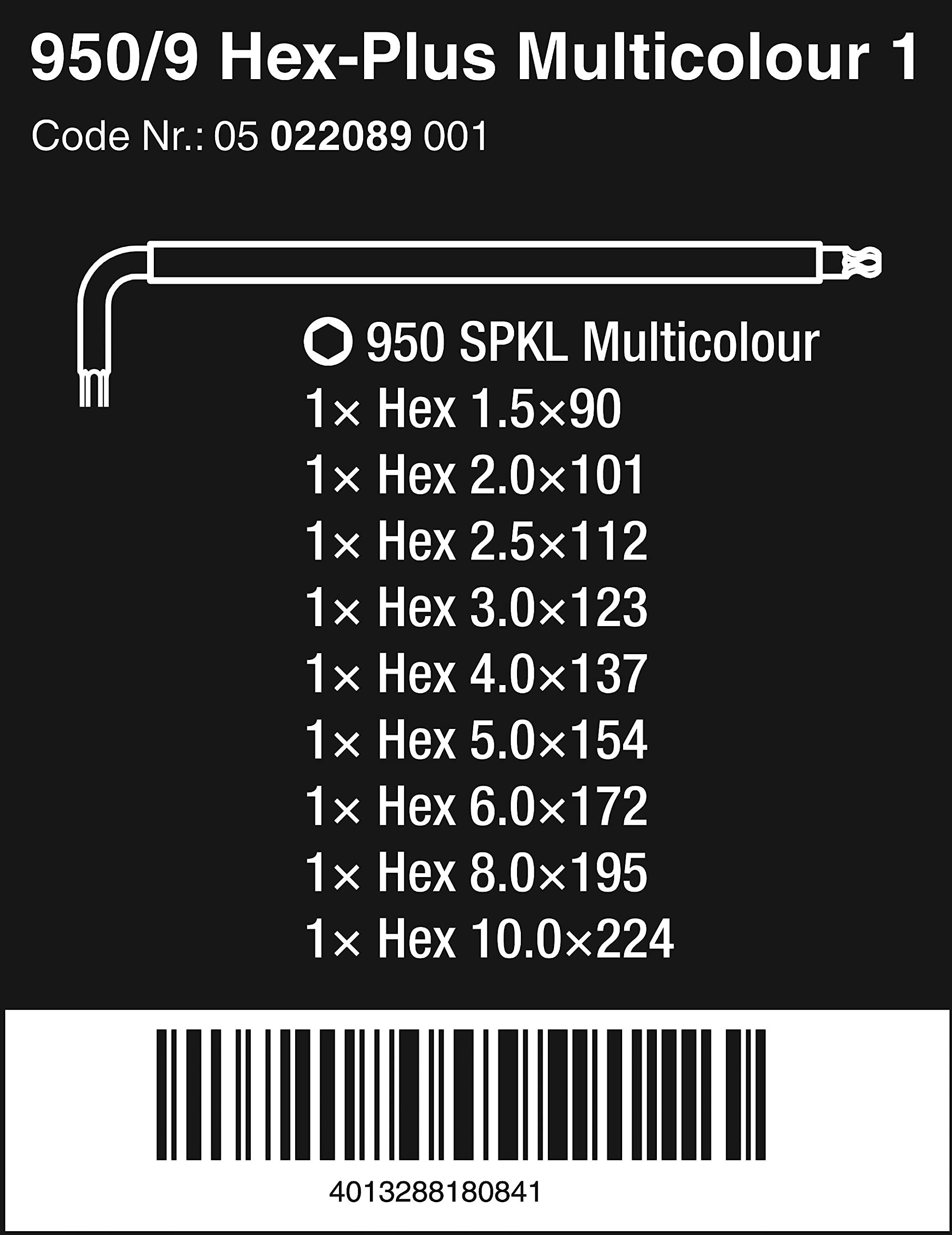 Long ARM 950 SPKL/9 SM HEX Key Set (no SB)