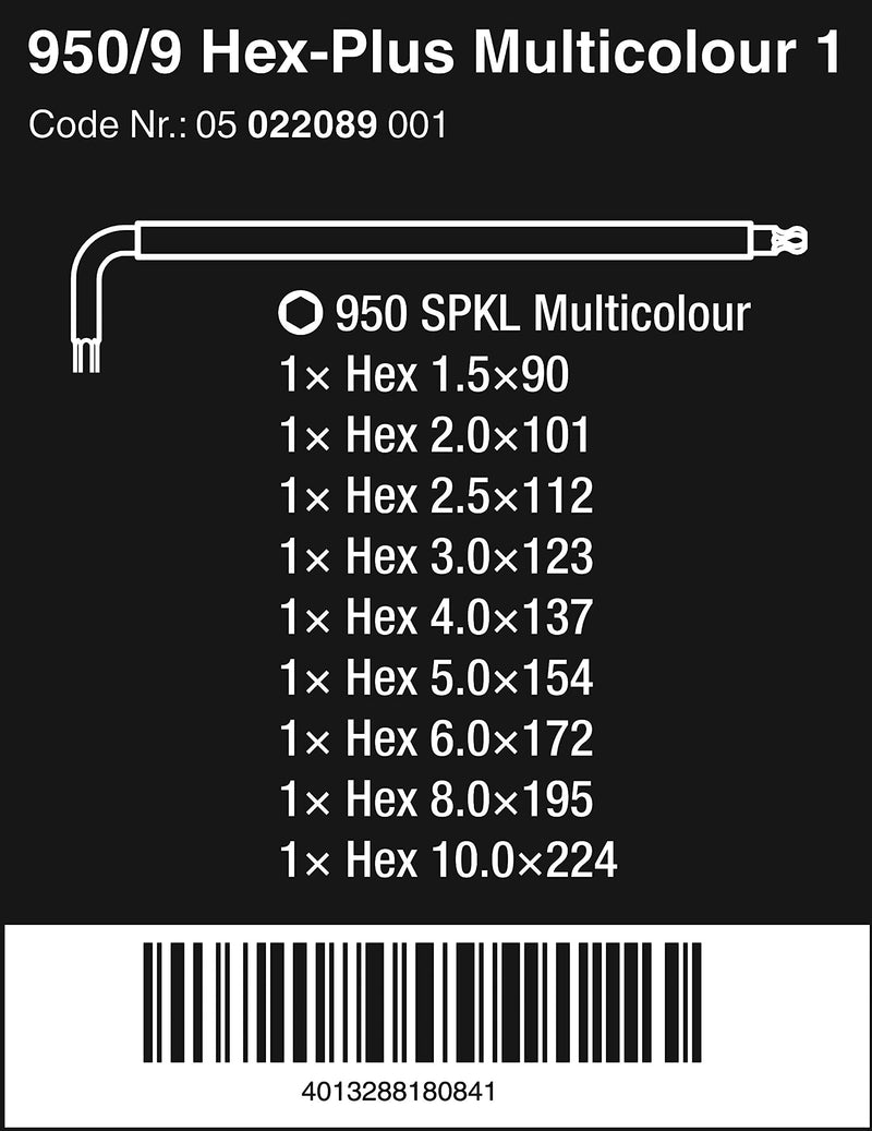 Long ARM 950 SPKL/9 SM HEX Key Set (no SB)