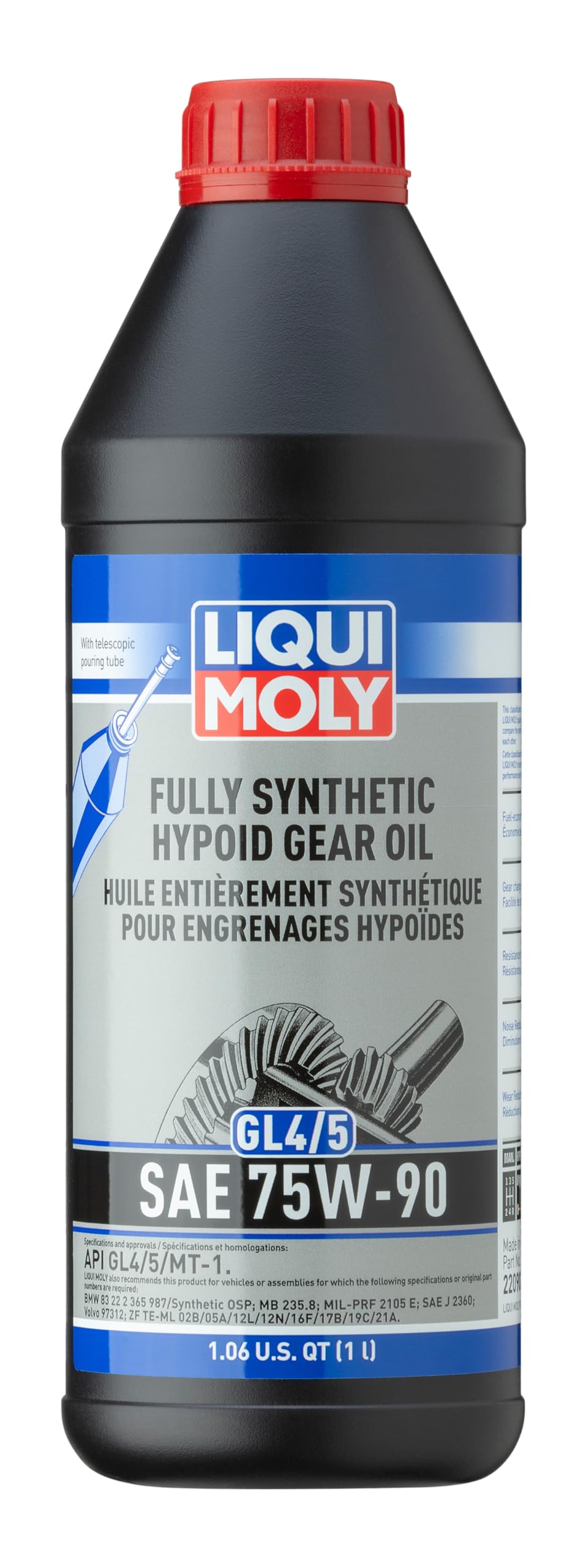 Hypoid Gear Oil Liqui Moly Fully Synthetic GL4/5 SAE 75W-90 | 1 Liter | SKU: 22090, Black