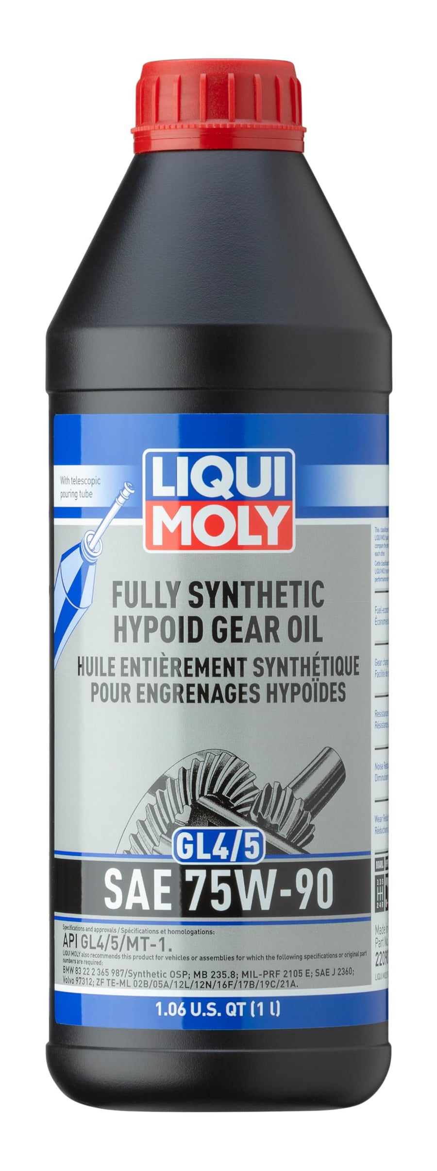 Hypoid Gear Oil Liqui Moly Fully Synthetic GL4/5 SAE 75W-90 | 1 Liter | SKU: 22090, Black