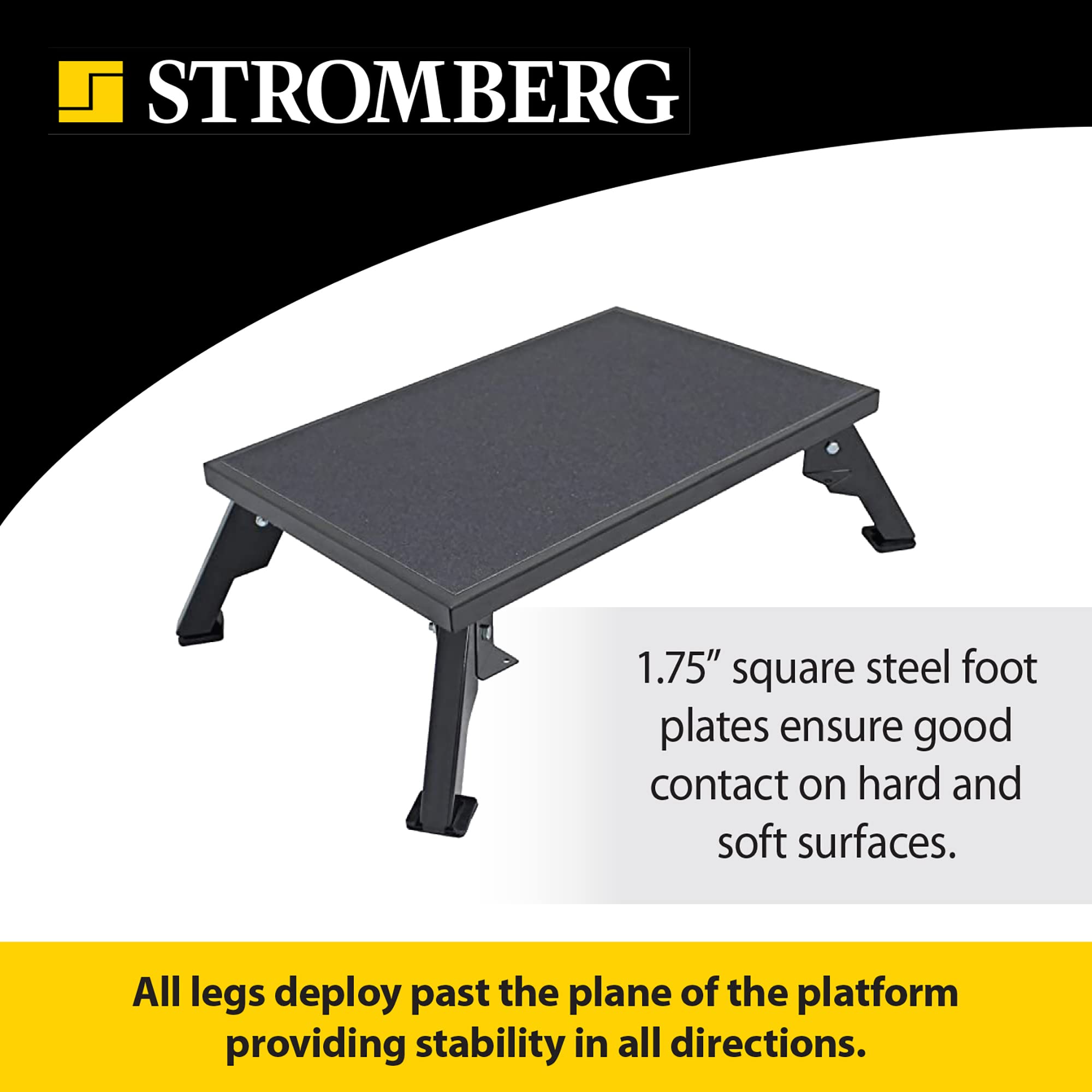 24″ x 16″ Adjustable RV Platform Step Stromberg Carlson, Heavy-Duty Rust-Resistant Steel, Portable Step Stool for Campers, 4″ and 8″ Height, 300 lbs Capacity, Non-Skid Surface & Folding Legs