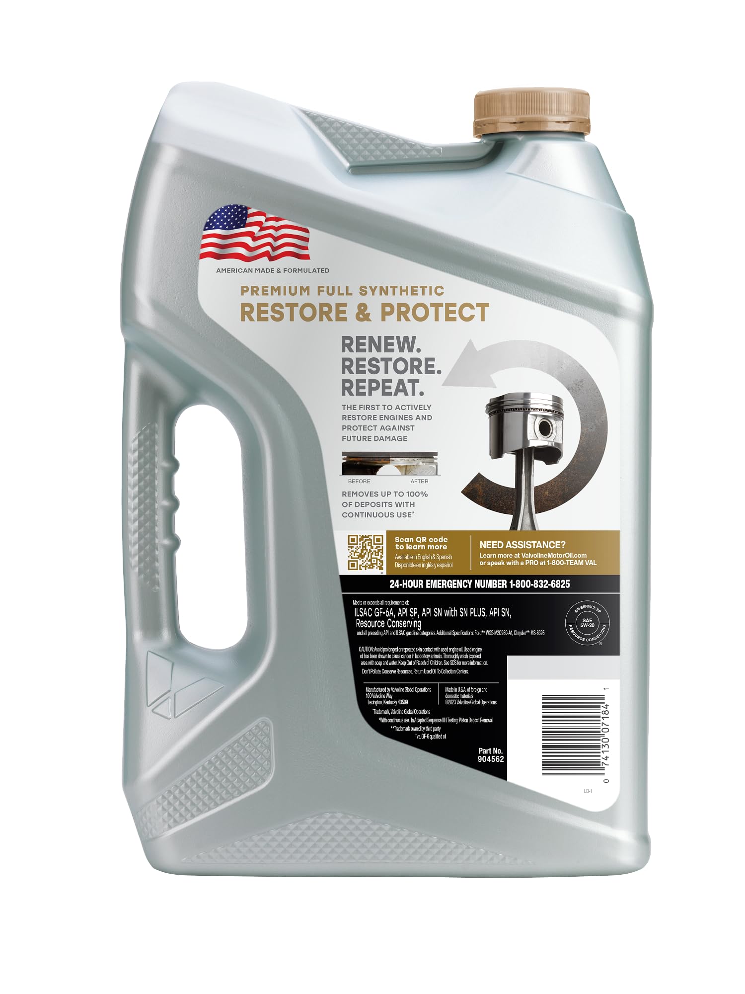 5W-20 Full Synthetic Valvoline Restore & Protect Motor Oil 5 Quart