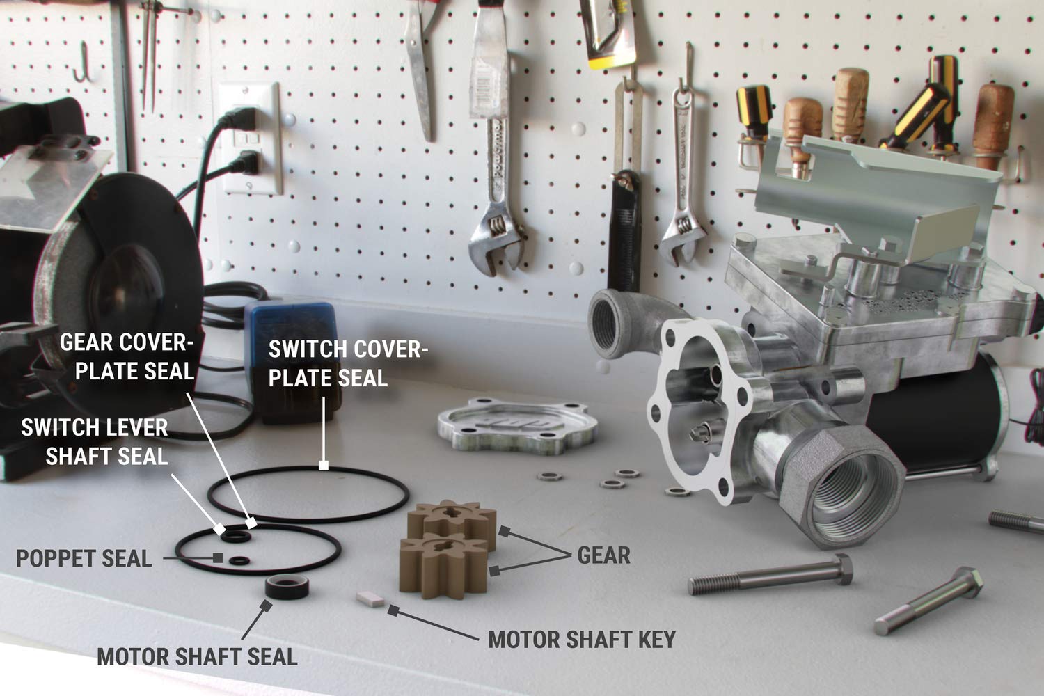 EZ-8 Fuel Transfer Pump GPI Overhaul Kit for Manufactured on or Before Jan. 8, 2016, Motor Shaft Key, Two Gears, and Replacement Seals (13750005)