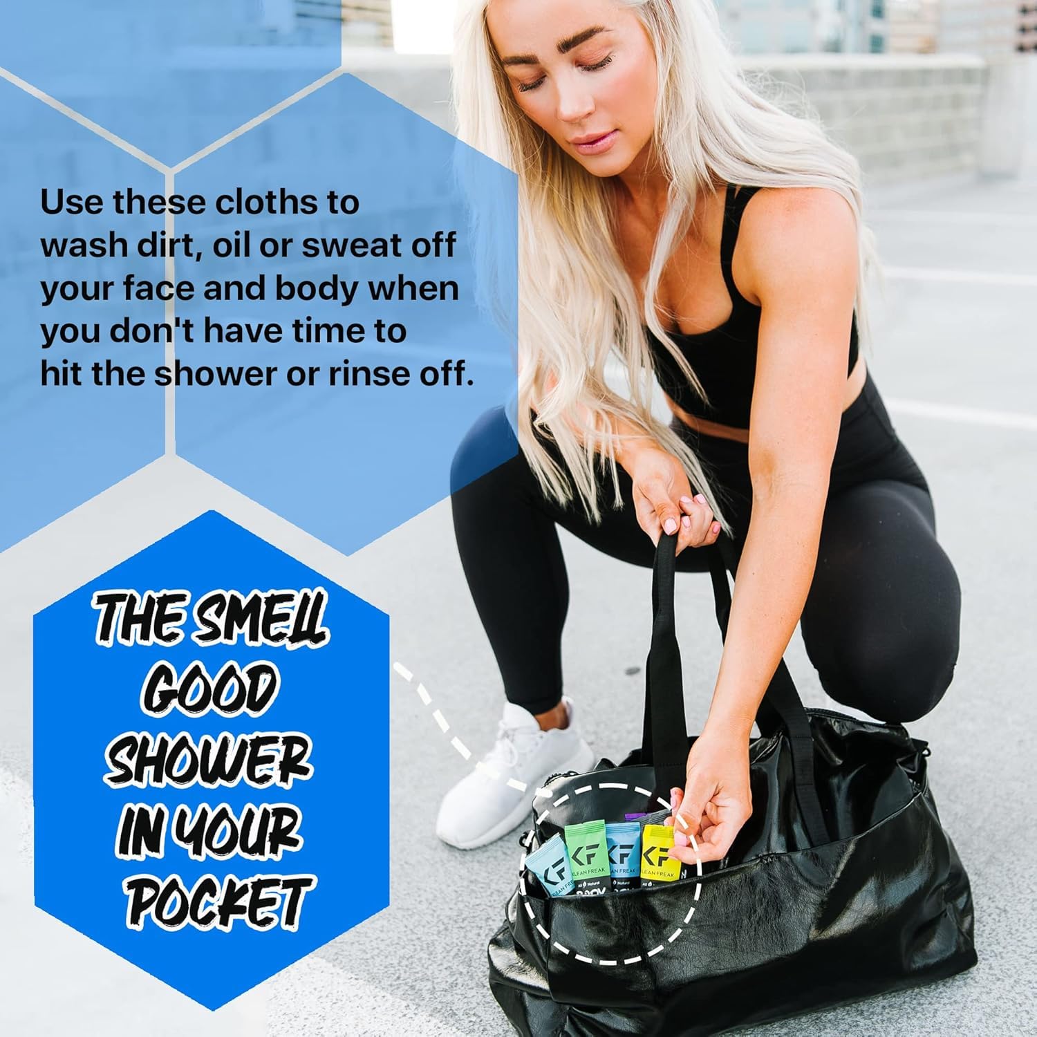 The Body Wipes Klean Freak - 12 count Individually Wrapped | Showerless Body Wipe for Women & Men | Sustainable Bodywipes for Gym, Travel, Camping | Coconut