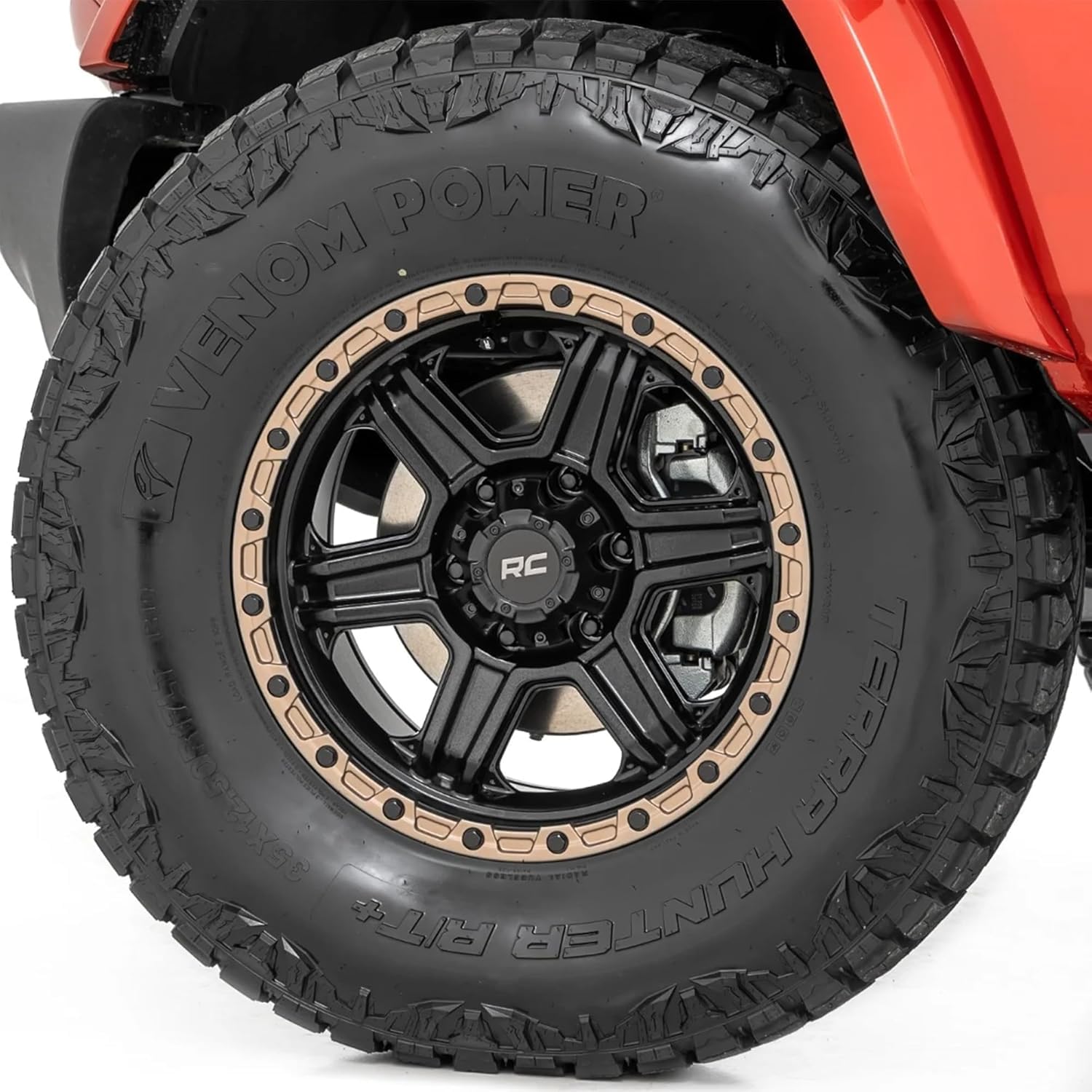 15x8 Rough Country 79 Series One Piece | 5x5.5 | -19mm-79150814 Semi Gloss Black with Bronze Ring Wheel with Aluminum (15 x 8. inches /5 x 5 inches, -19 mm Offset)