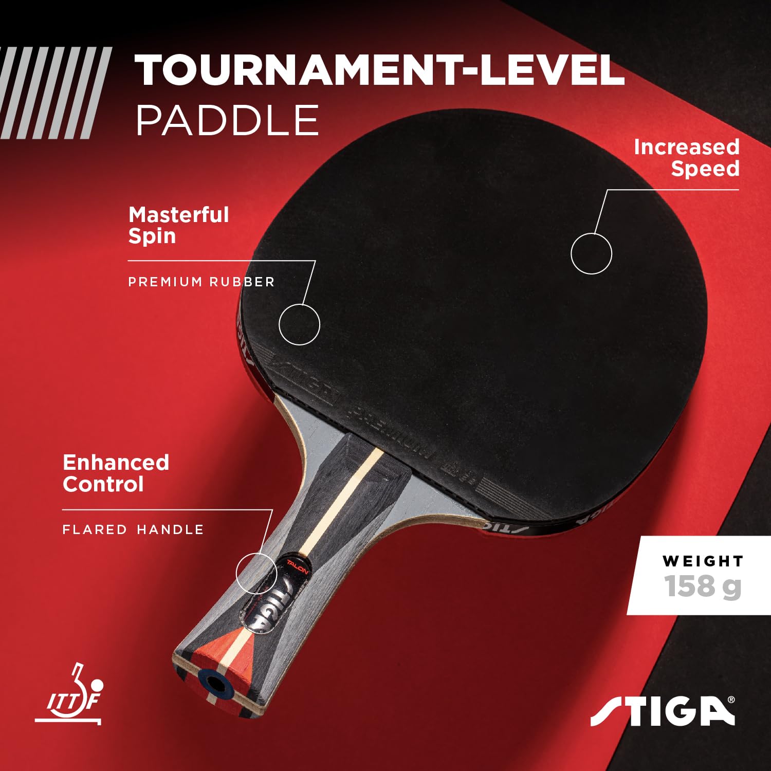 Talon STIGA Ping Pong Paddle - 6-Ply Ultra-Light Blade - 2mm Tournament-Approved Sponge - Flared Handle for Enhanced Control - Competitive Table Tennis Racket for Family Fun