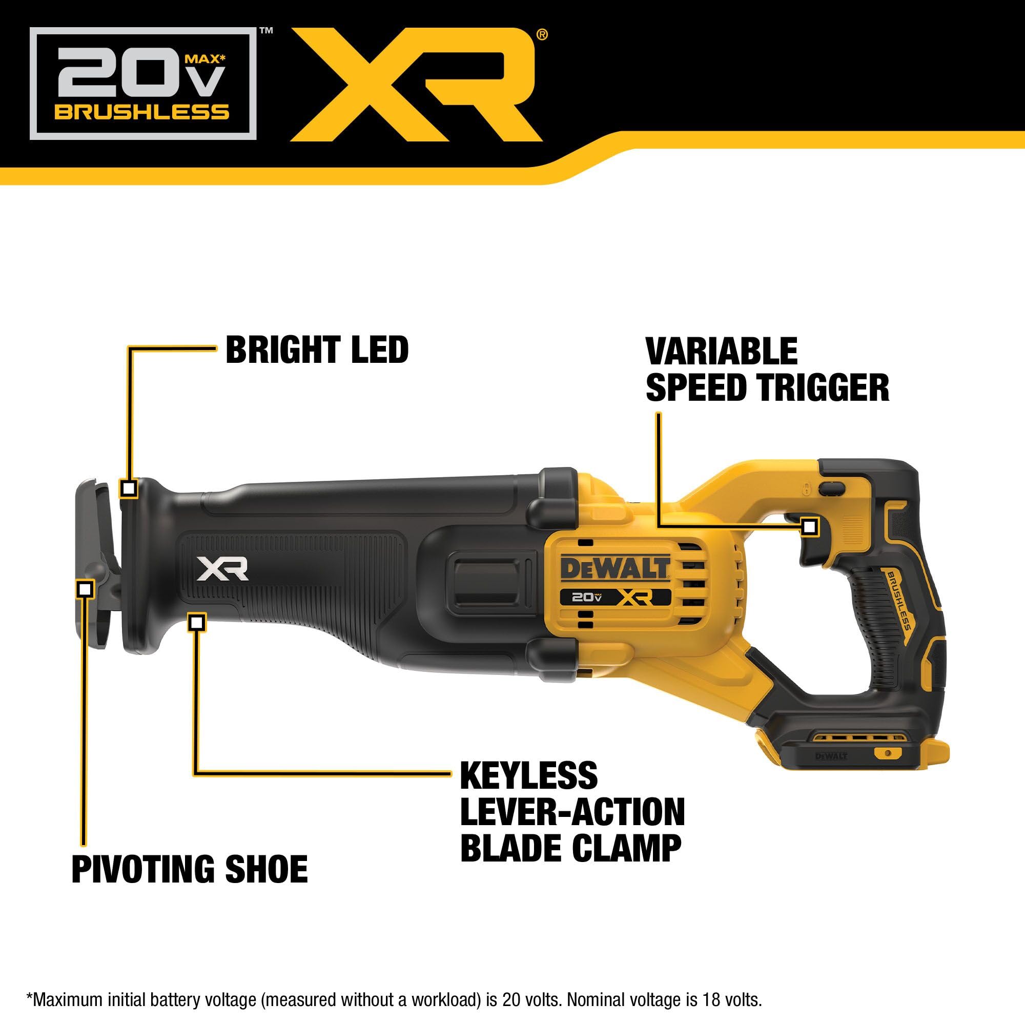 20V MAX* DEWALT XR Brushless Cordless Reciprocating Saw (Tool Only) (DCS384B)
