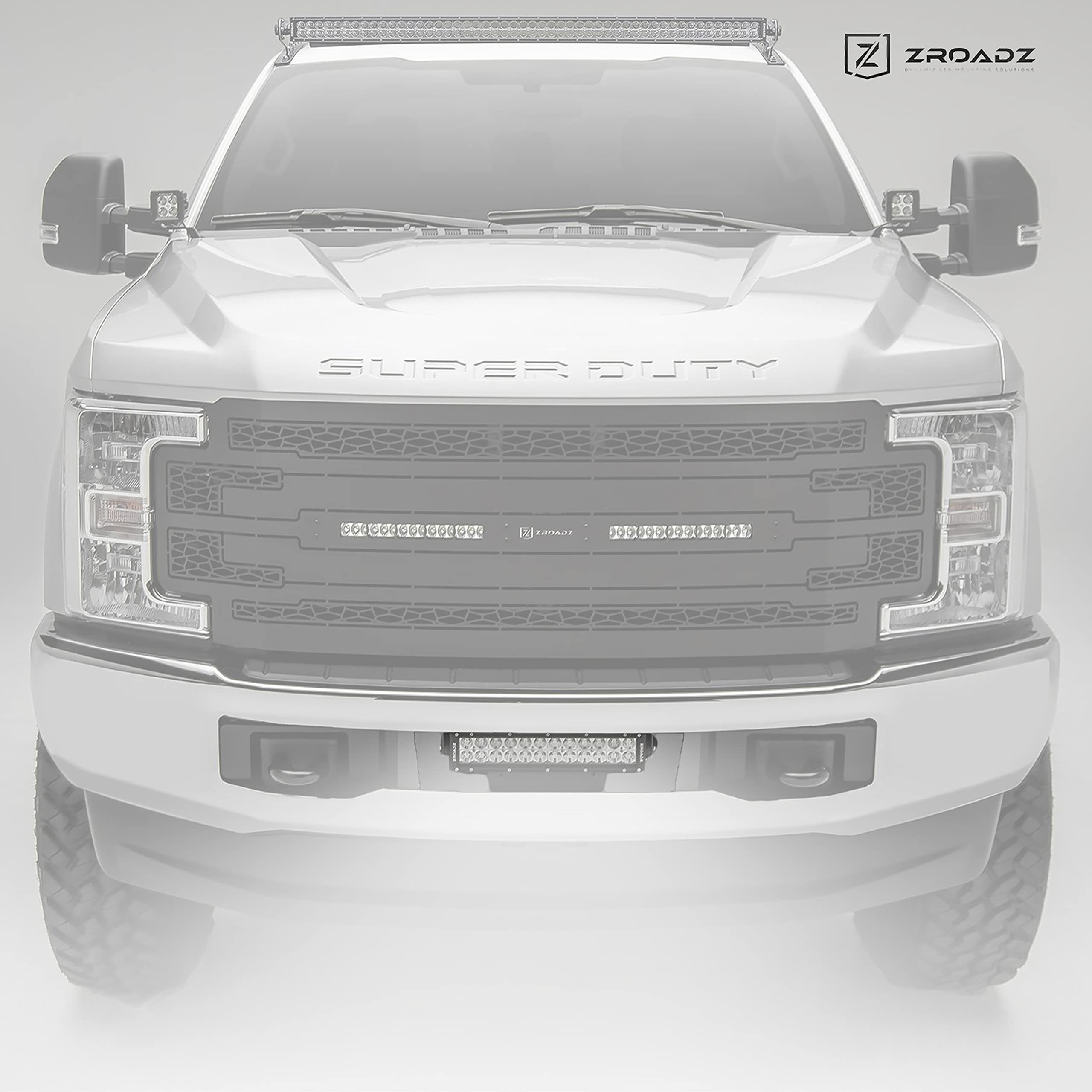 Front Bumper Center LED Kit 2017-2019 Ford Super Duty with (1) 12 Inch LED Straight Double Row Light Bar - PN #Z325471-KIT