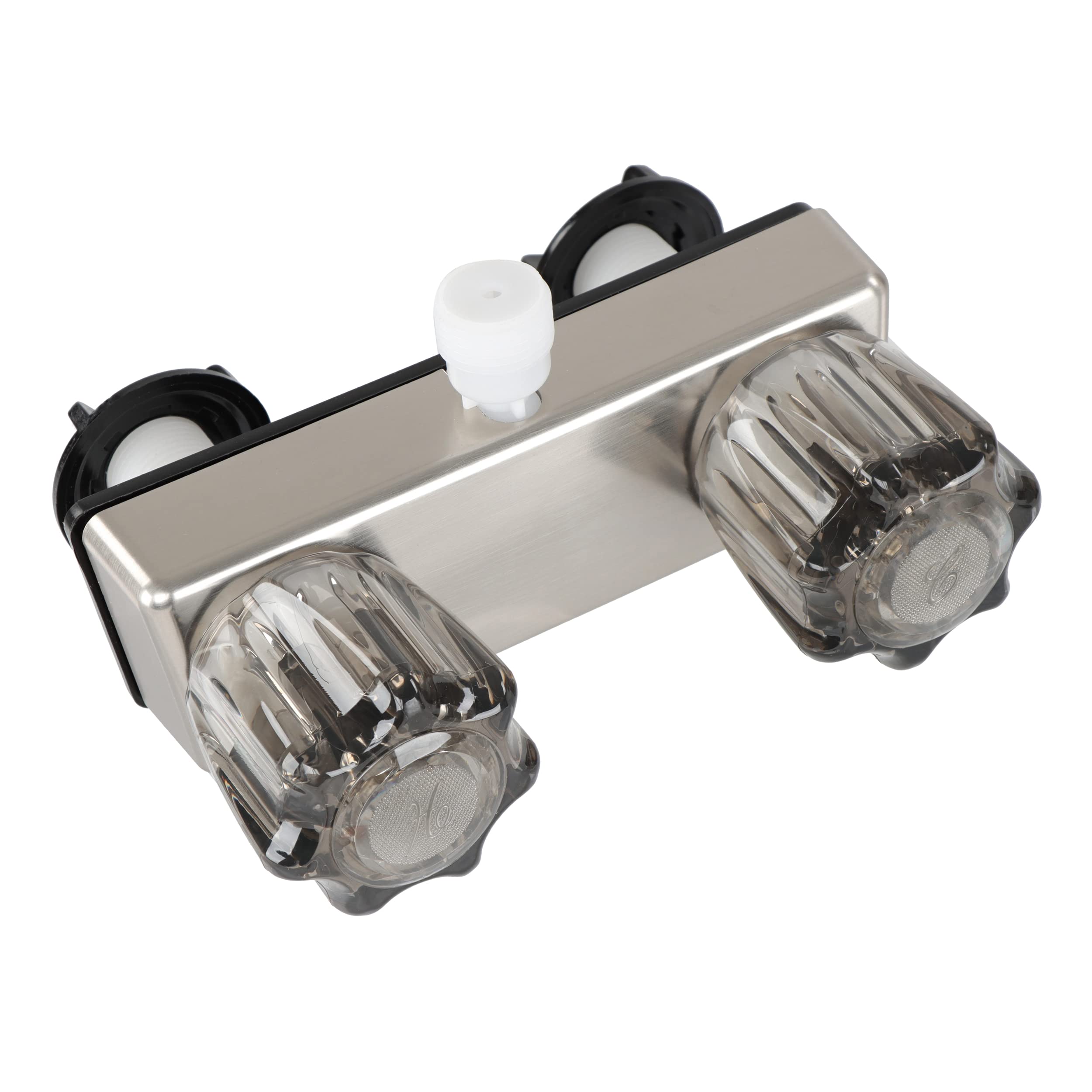 Exterior RV Shower Valve Empire Faucets - 4in Nickel Camper Outdoor Shower Valve with Crystal Knobs and Vacuum Breaker
