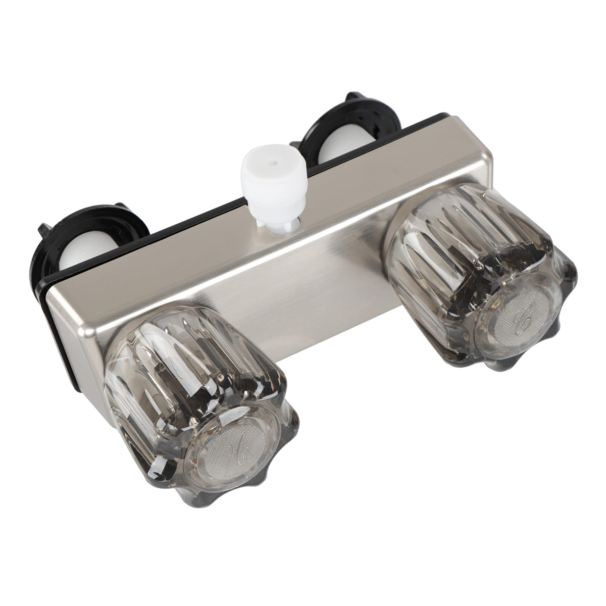 Exterior RV Shower Valve Empire Faucets - 4in Nickel Camper Outdoor Shower Valve with Crystal Knobs and Vacuum Breaker