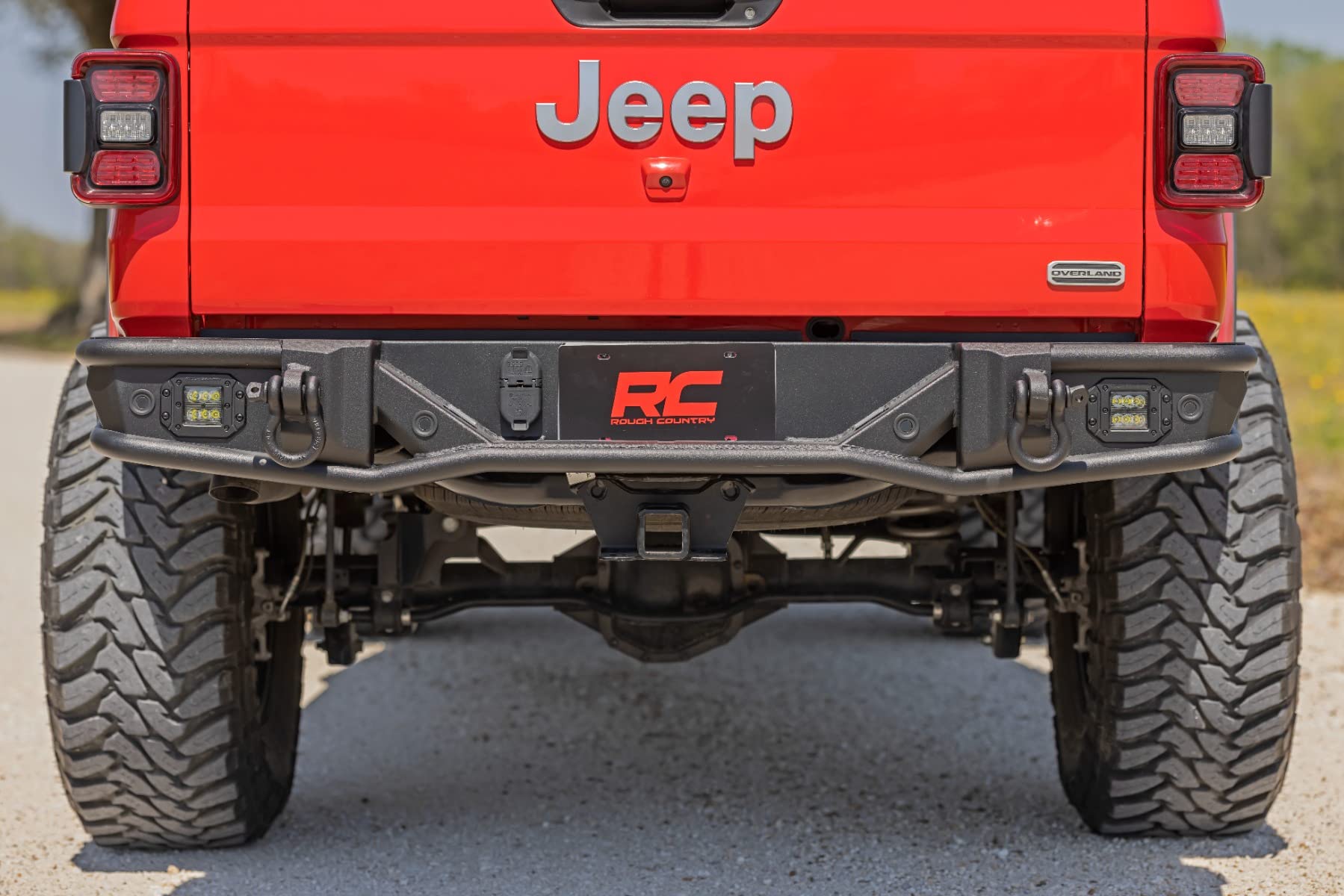 Rough Country Rear Bumper Tubular with LED Lights for Jeep Gladiator JT (2020-2025) - Includes D-Rings & Dual 2" Black Series LED Pods, No-Drill Install