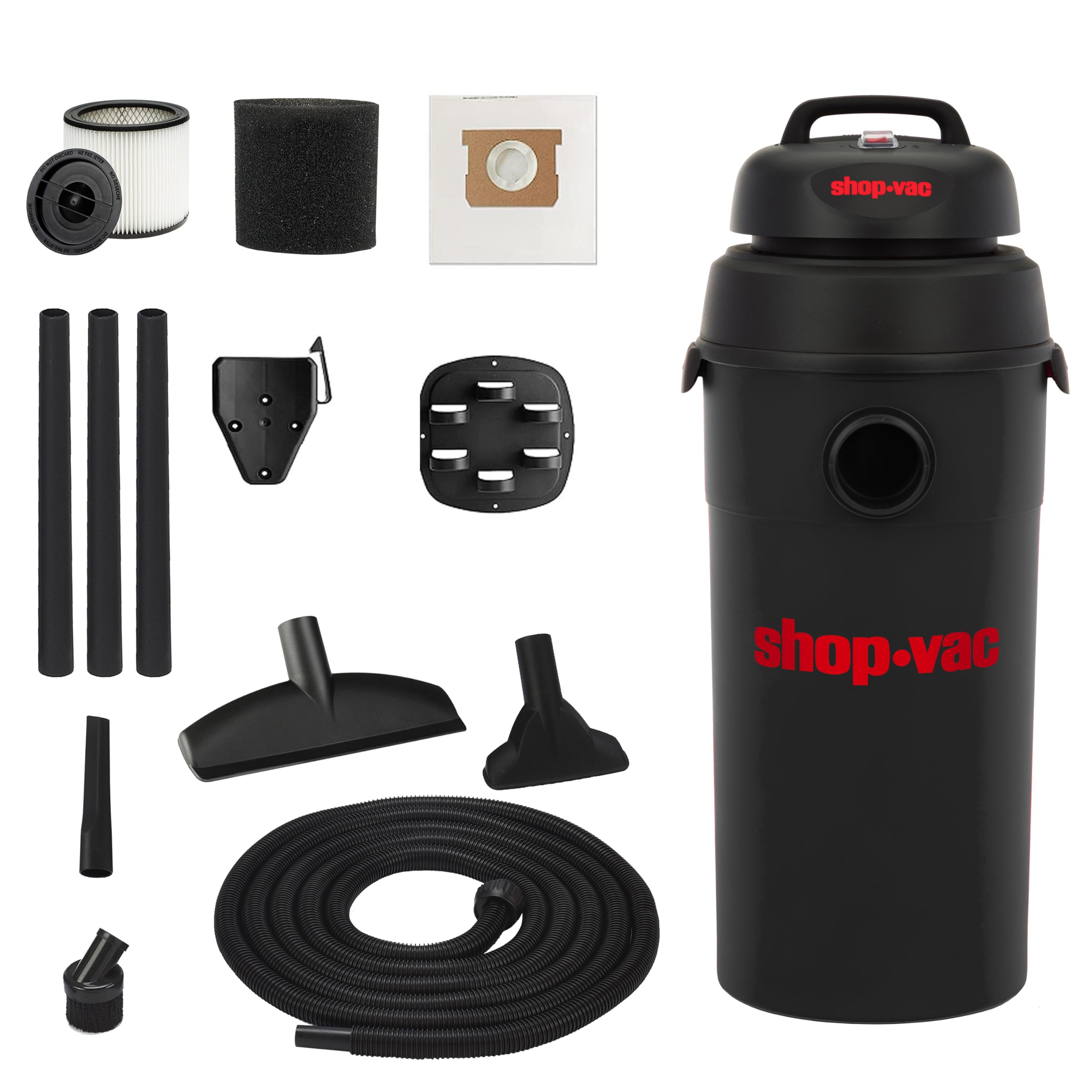 5 Gallon Shop-Vac 9522205 5.5 Peak HP Hangup Wet/Dry Vacuum, 1.25 Inch Diameter x 18 Foot Hose, 6 Foot Cord, Wall Mount Included, Ideal for Garage, Workshop & Home