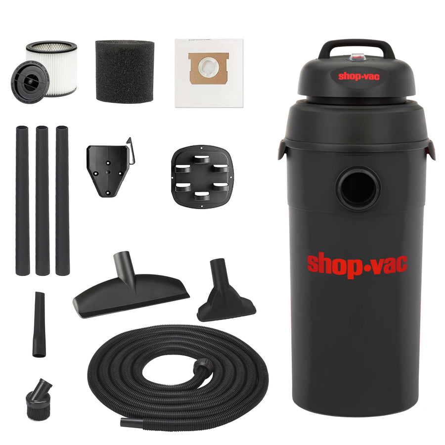 5 Gallon Shop-Vac 9522205 5.5 Peak HP Hangup Wet/Dry Vacuum, 1.25 Inch Diameter x 18 Foot Hose, 6 Foot Cord, Wall Mount Included, Ideal for Garage, Workshop & Home
