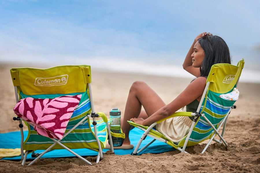 Coleman Lightweight Utopia Breeze Beach Chair with Cup Holder, Comfortable Portable Outdoor Chair, Supports up to 250lbs, Great for Beach & Yard with Carry Bag