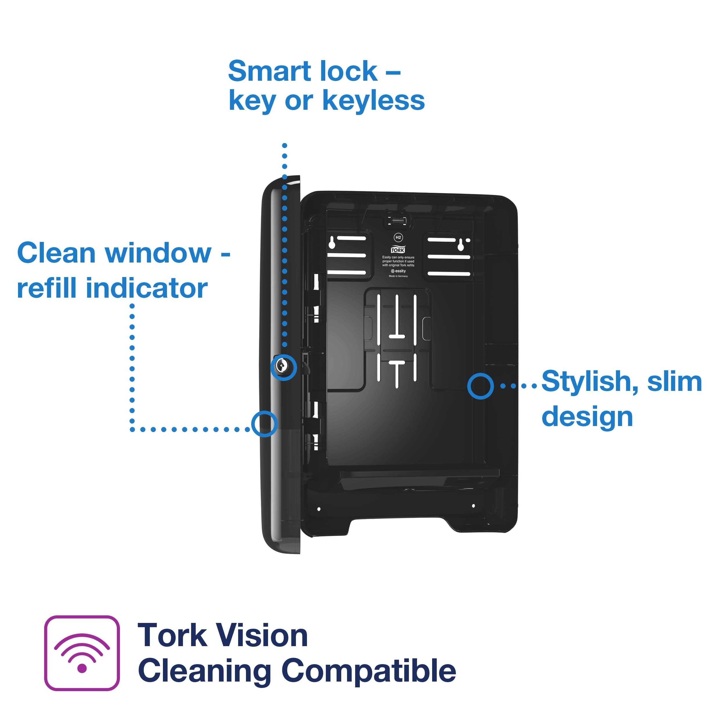 Black Tork Xpress Multifold Hand Towel Dispenser H2, One-at-a-Time Dispensing, Elevation Range, 553028