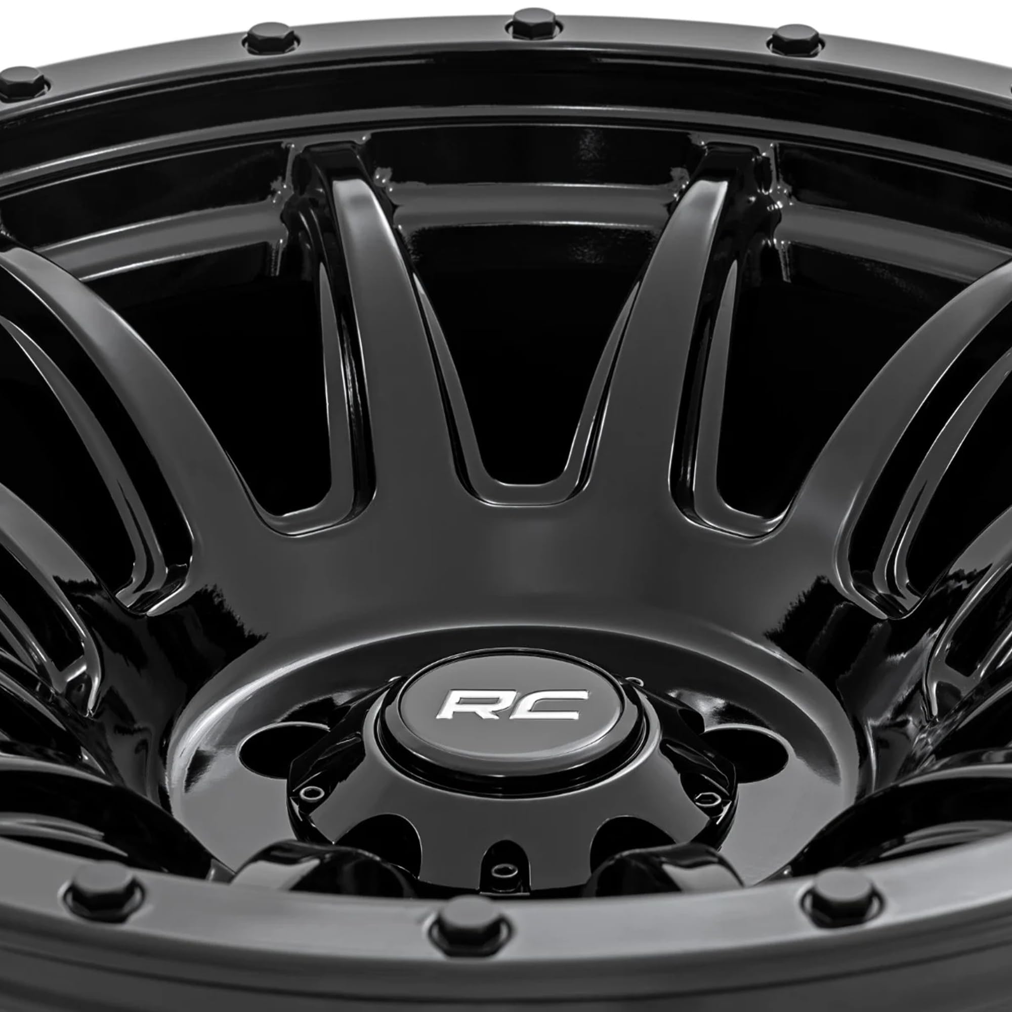 90 Series Rough Country One-Piece Aluminum Wheel - 18 x 9, 6x5.5" Bolt Pattern, 12mm Offset, Gloss Black 12-Spoke Design