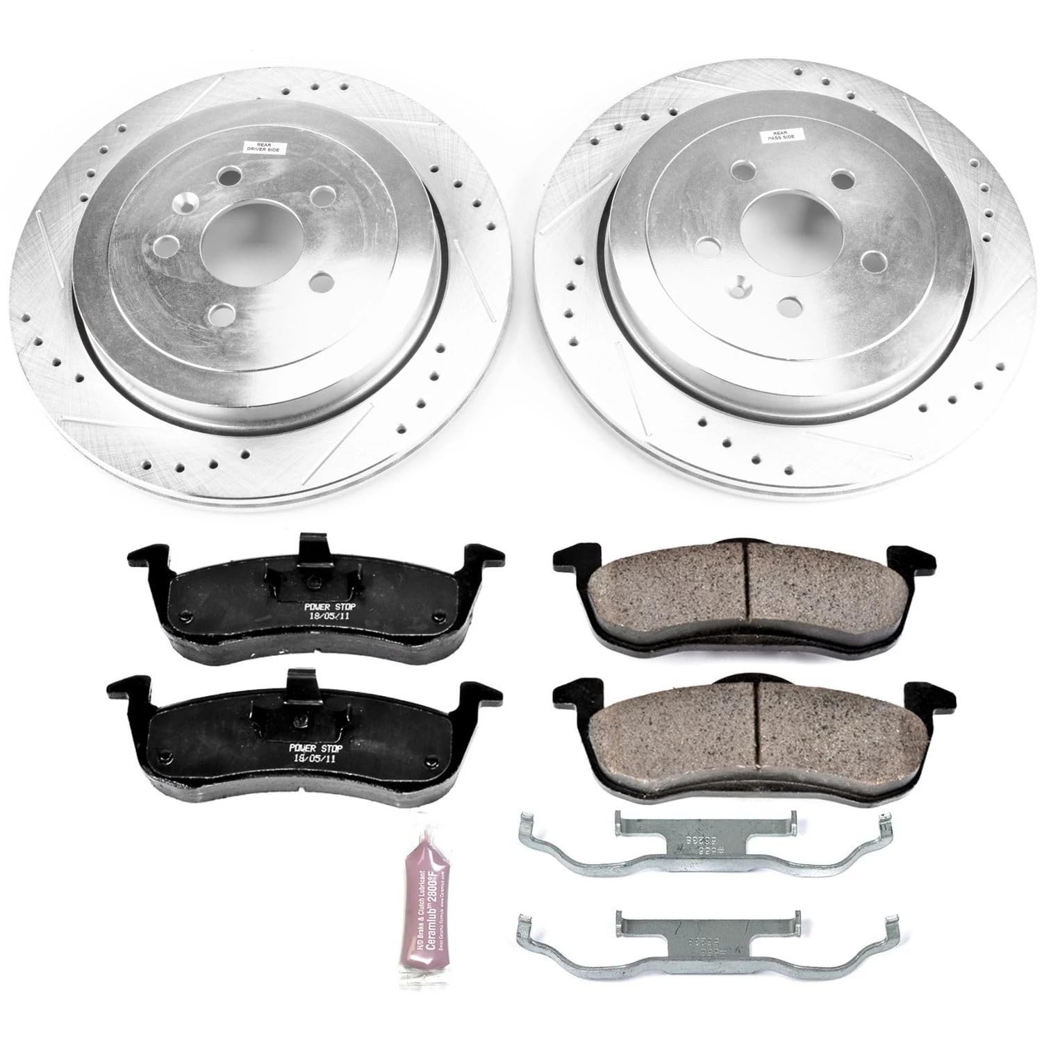 Power Stop K6819 Z23 Carbon Fiber Brake Pads Rear with Drilled & Slotted Brake Rotors Kit For Lincoln MKT 2013-2019 [Model Specific]