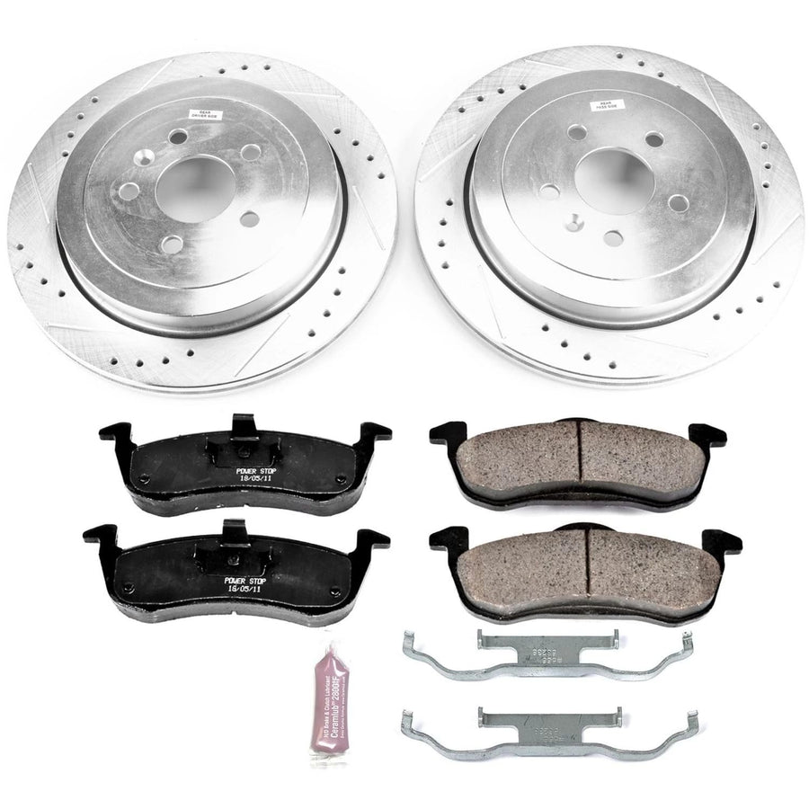 Power Stop K6819 Z23 Carbon Fiber Brake Pads Rear with Drilled & Slotted Brake Rotors Kit For Lincoln MKT 2013-2019 [Model Specific]