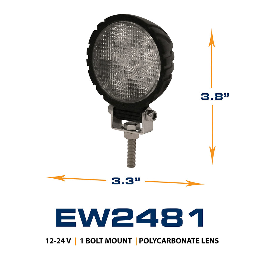 LED ECCO Work Light 5 Inch Round White Flood Beam 15W 800lm 12V 24V Waterproof for Commercial Vehicle Light, Tow Truck, Work Truck, Construction Vehicle, 5 Year Warranty