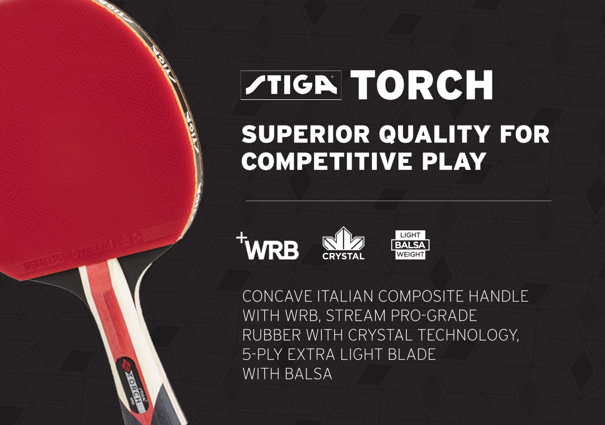 Torch STIGA Ping Pong Paddle - 5-Ply Ultra-Light Blade - 2mm Tournament-Approved Sponge - Flared Handle for Enhanced Control - Competitive Table Tennis Racket for Family Fun