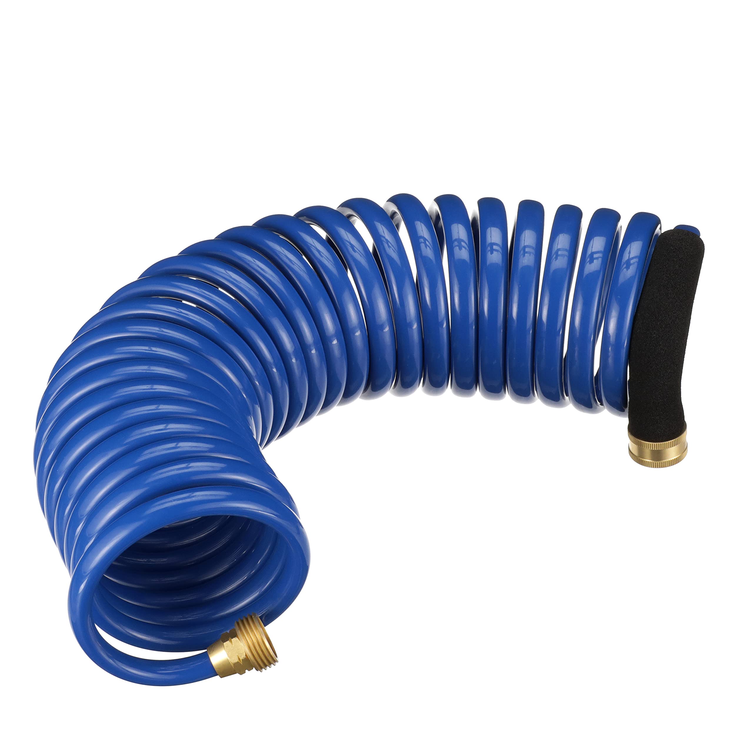Spiral Watering Hose Attwood 11871-7 — Weatherproof, Kink-Free, 25 Feet Long, ¾-in. End Fittings, 3/8-In. Interior Diameter, Blue