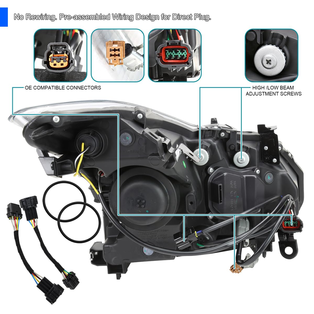 Black Smoke SPEC-D TUNING Projector Headlights w/Integrated Fog Lights Compatible with 2008-2015 Infiniti G37, Q60 2DR Coupe, Left + Right Pair Headlamp Assembly