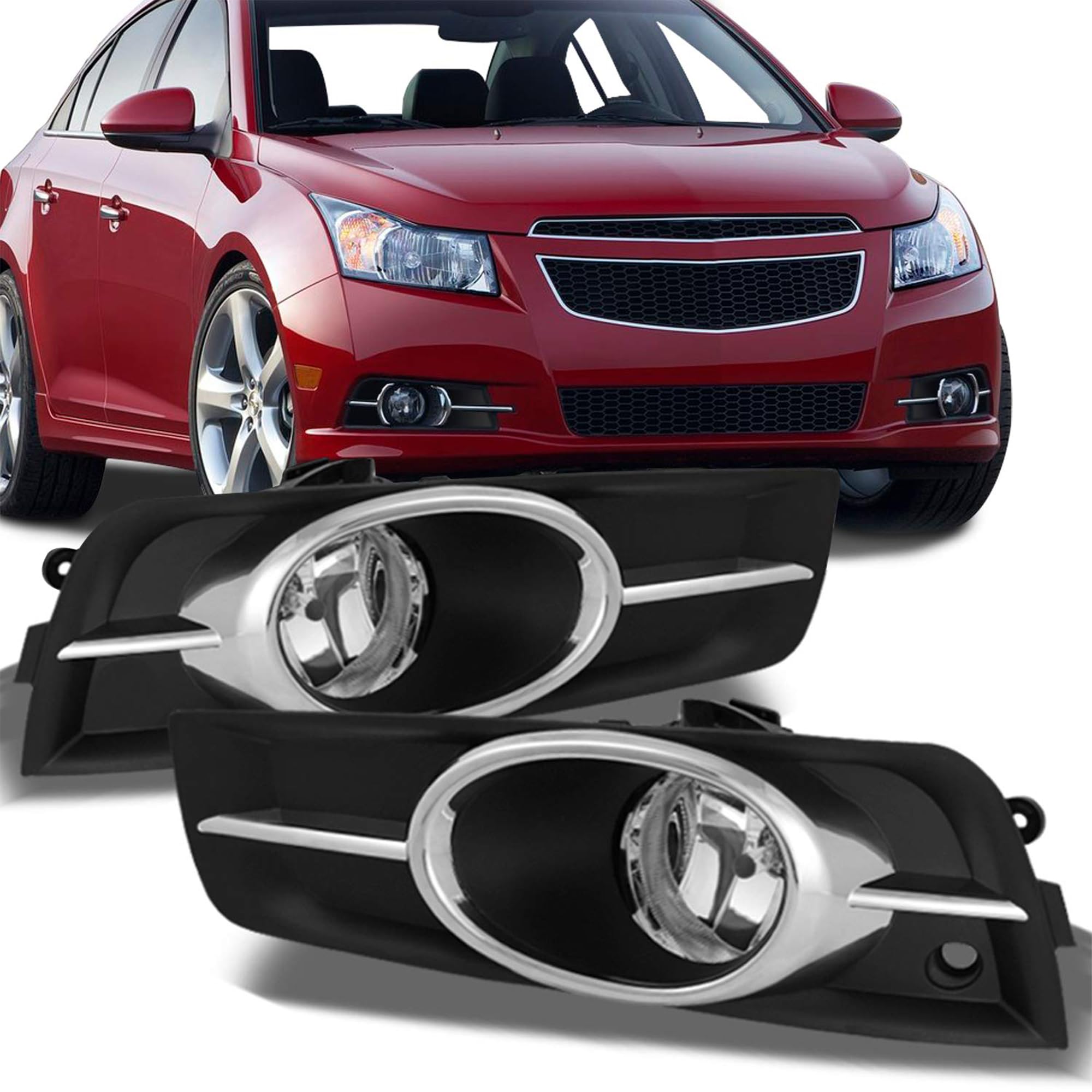 Clear Plastic Black Horse OEM Replica Fog Light with Wiring kit and a switch Compatible with 2011-2015 Chevrolet Cruze with Wiring kit and a switch