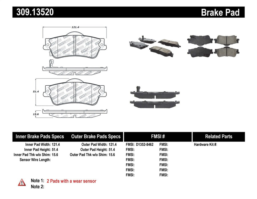 Sport Brake Pads StopTech 309.13520 with Shims and Hardware