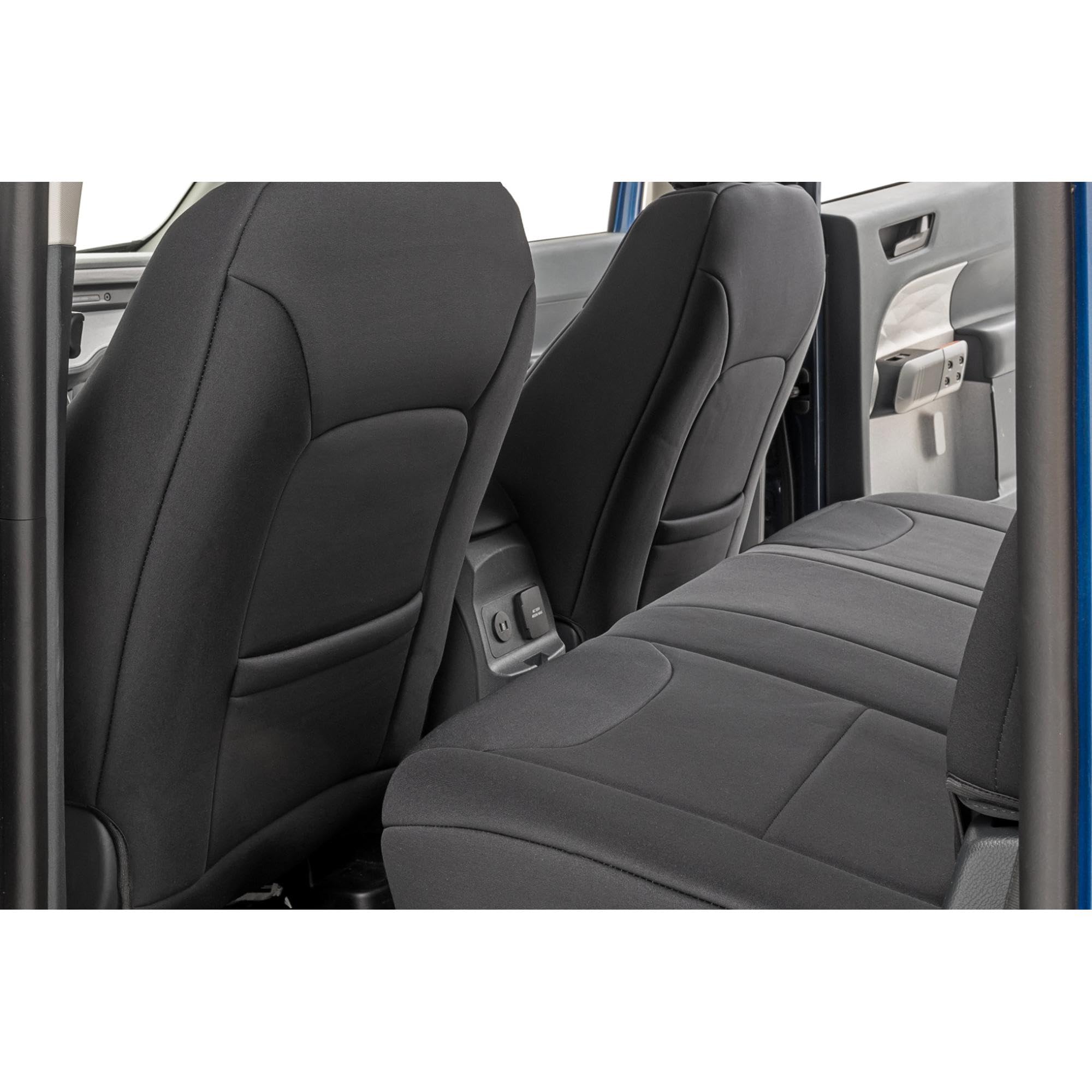 Neoprene Seat Covers Rough Country for Ford Maverick (2022-2025) w/No Rear Folding Armrest - Waterproof & UV Resistant, Foam Padded, Front & Rear Seat Cover Set