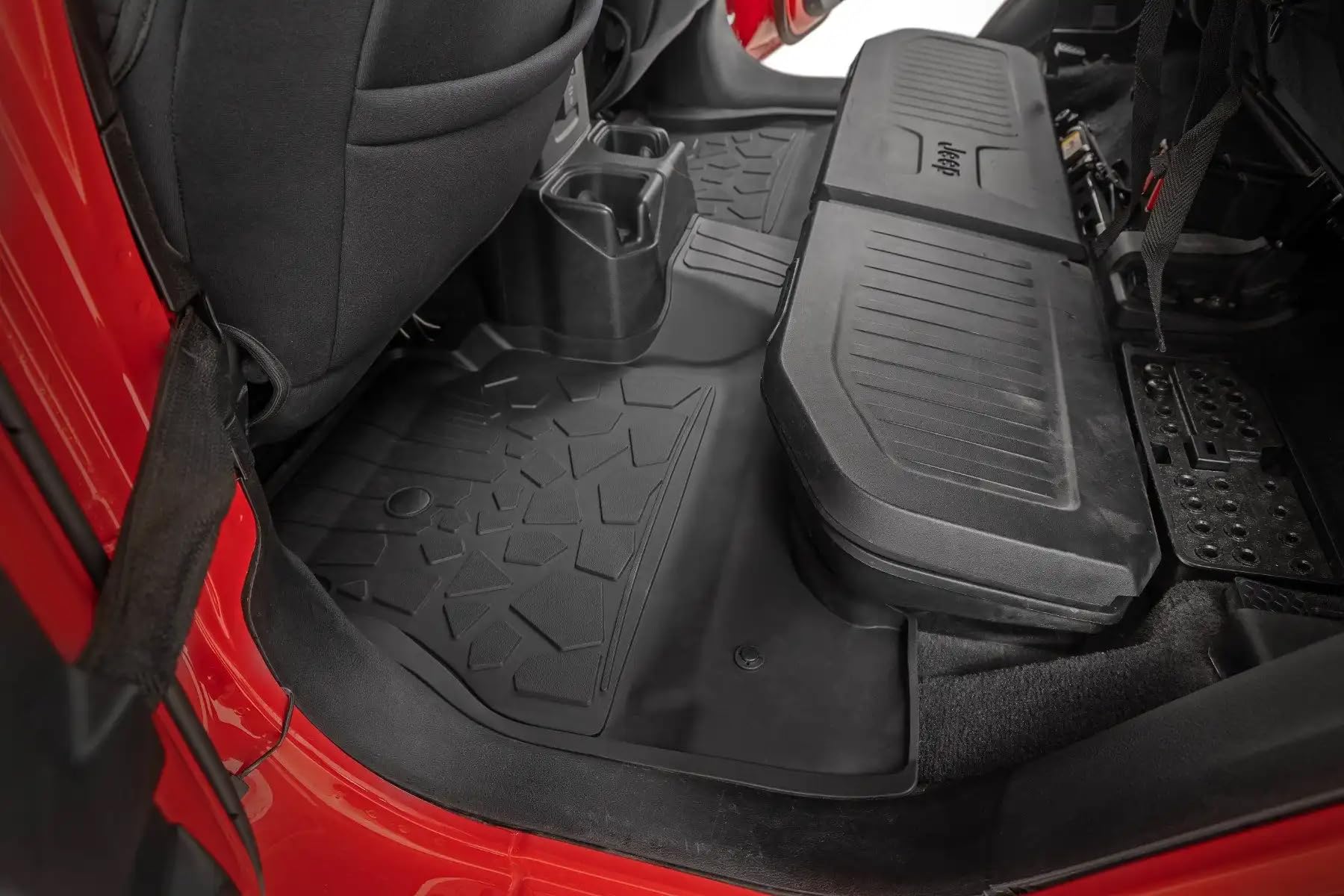 Flex-Fit Rough Country Floor Mats for Jeep Gladiator JT (2020-2025) - Front & Rear Set, Custom All-Weather Non-Slip TPE Liners w/Spill Saver Lip