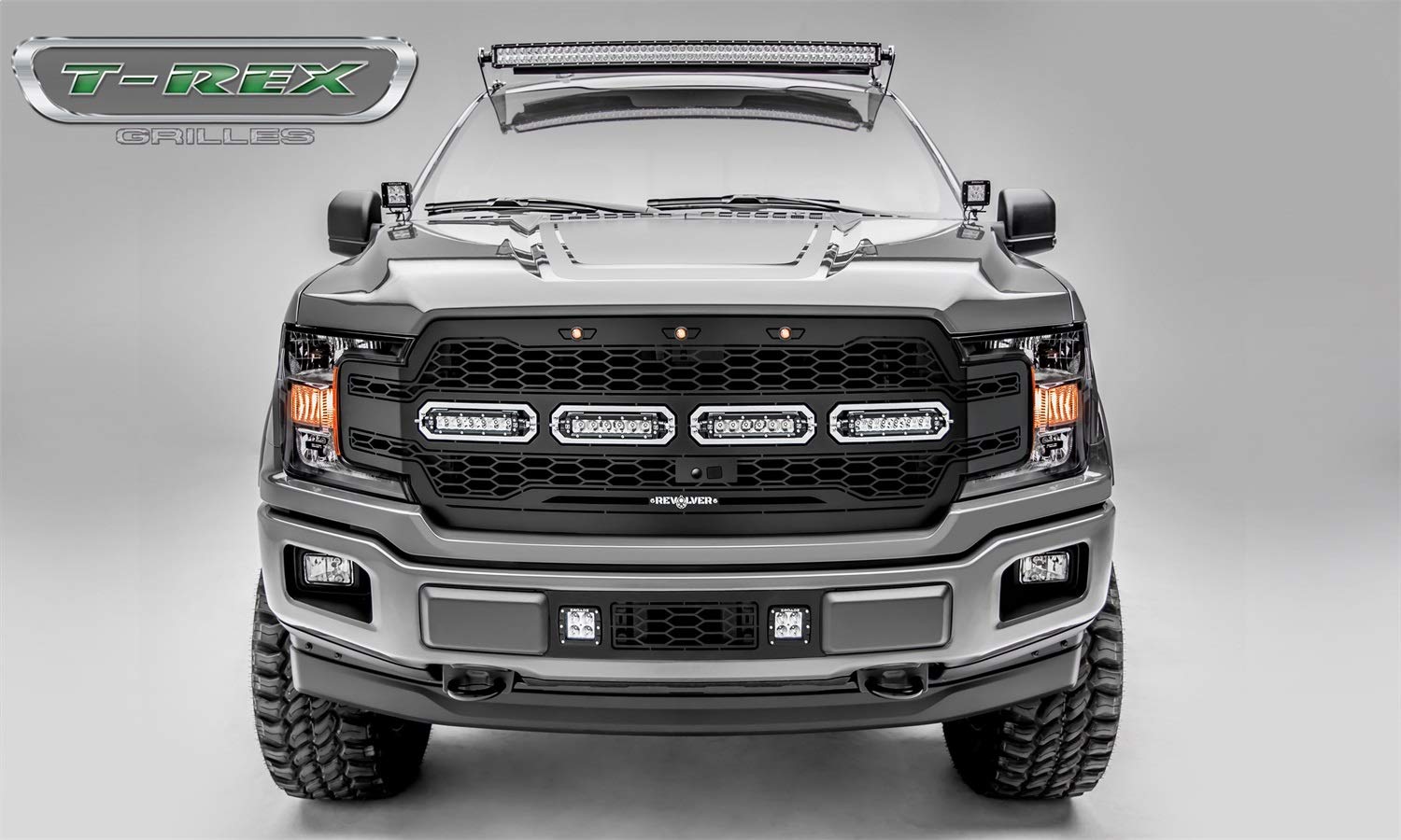 T-Rex Grilles Revolver Grille 2018-2020 F-150, Black, 1 Pc, Replacement with (4) 6 Inch LEDs, Fits Vehicles with Camera - PN #6515791