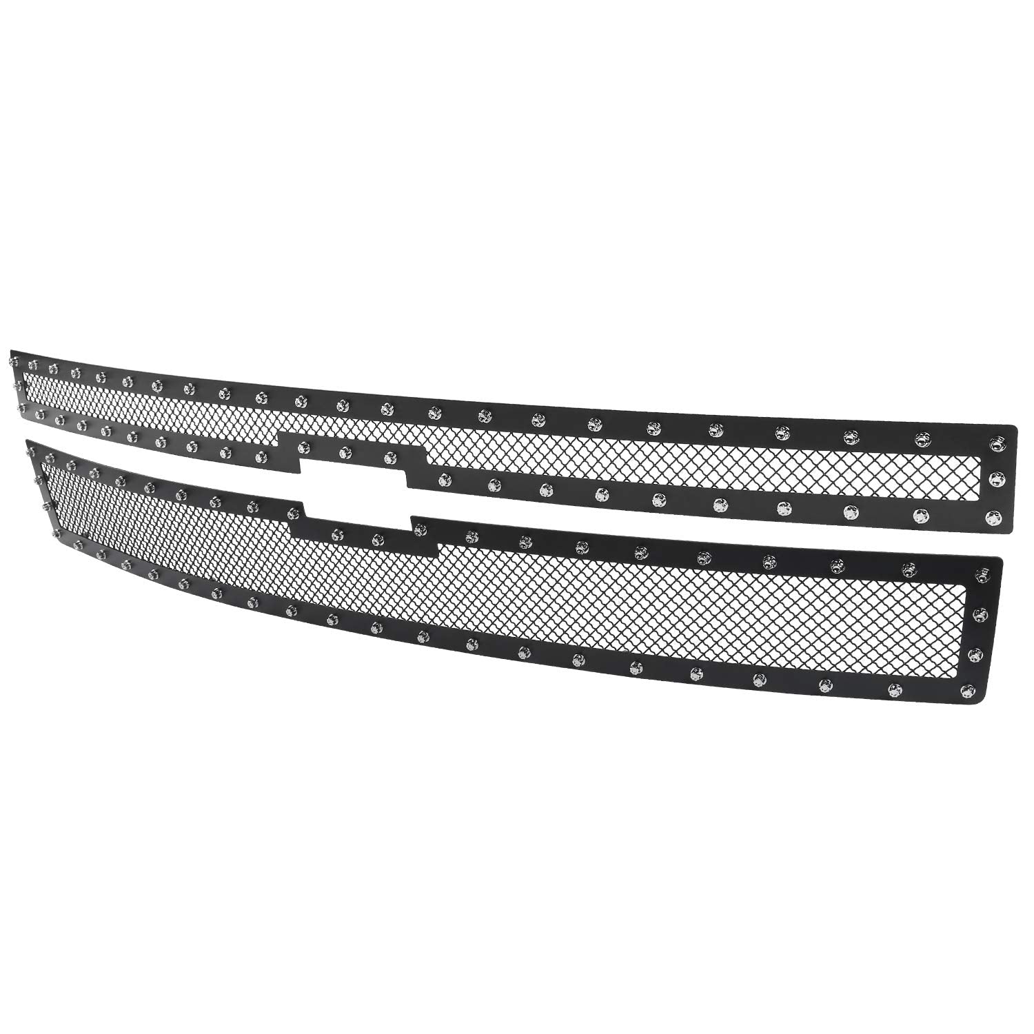 Spec-D Tuning Black Studded Rivet Style S/S Hood Grille Insert 2PCs Compatible with 2014-2015 Chevy Silverado 1500