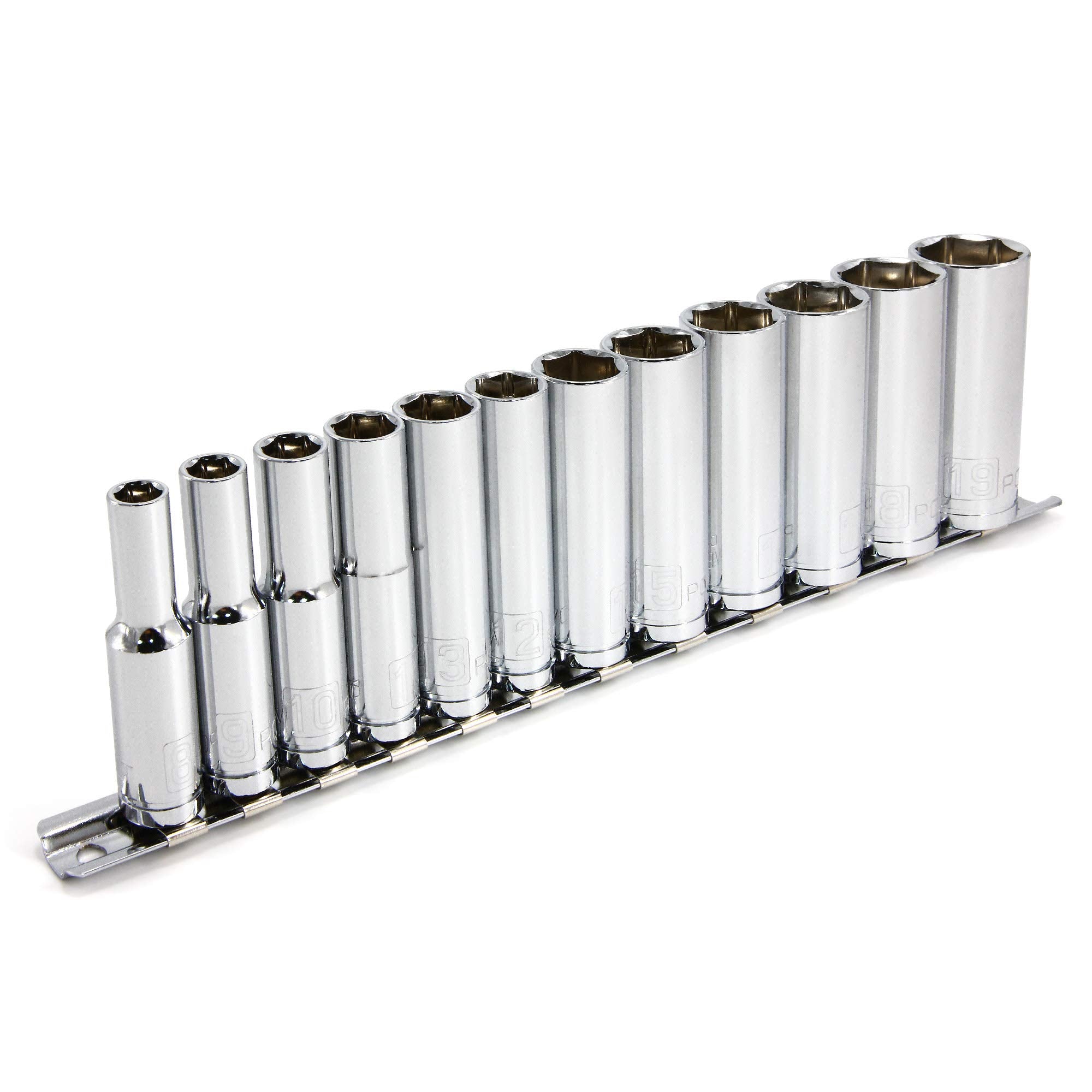 12 Piece Powerbuilt 3/8 Inch Drive Metric 6 Point Deep Socket Set - 645009