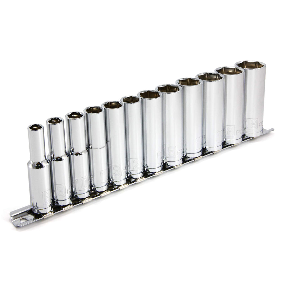 12 Piece Powerbuilt 3/8 Inch Drive Metric 6 Point Deep Socket Set - 645009