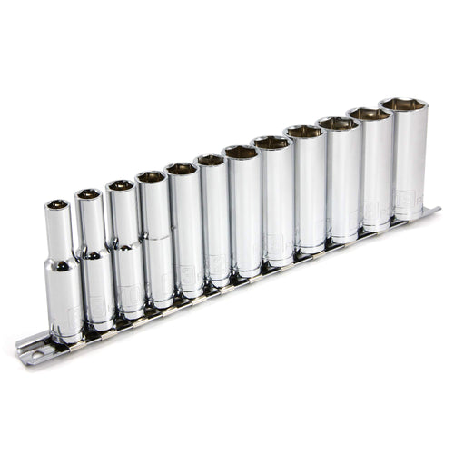 12 Piece Powerbuilt 3/8 Inch Drive Metric 6 Point Deep Socket Set - 645009