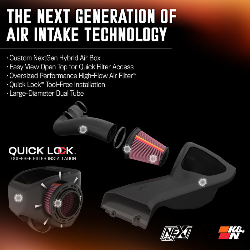 Cold Air Intake System K&N NextGen: High-Flow Cotton Filter: Compatible with 2015-2025 FORD: F150, 50-2591