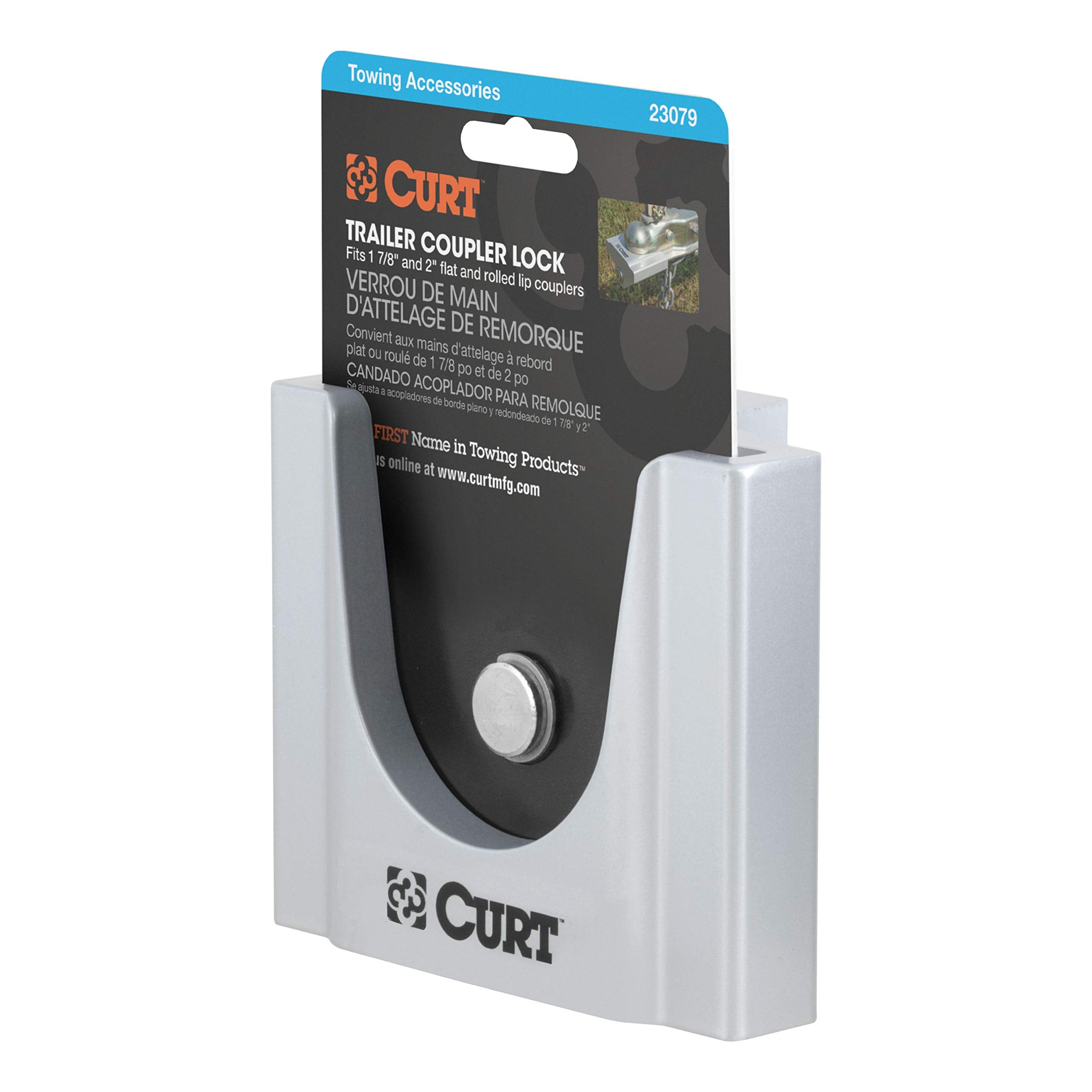 CURT Powder-Coated 23079 Aluminum Trailer Tongue Lock, Fits Most 2-Inch, 1-7/8-Inch Couplers