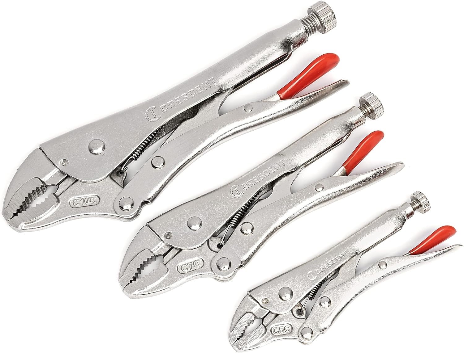 Curved Jaw Crescent Locking Pliers with Wire Cutter - 3 Piece Set - Home DIY & Professional Mechanic Hand Tool for Nuts & Bolts, Cables, Wires - 5", 7" & 10" - CLP3SETN-08