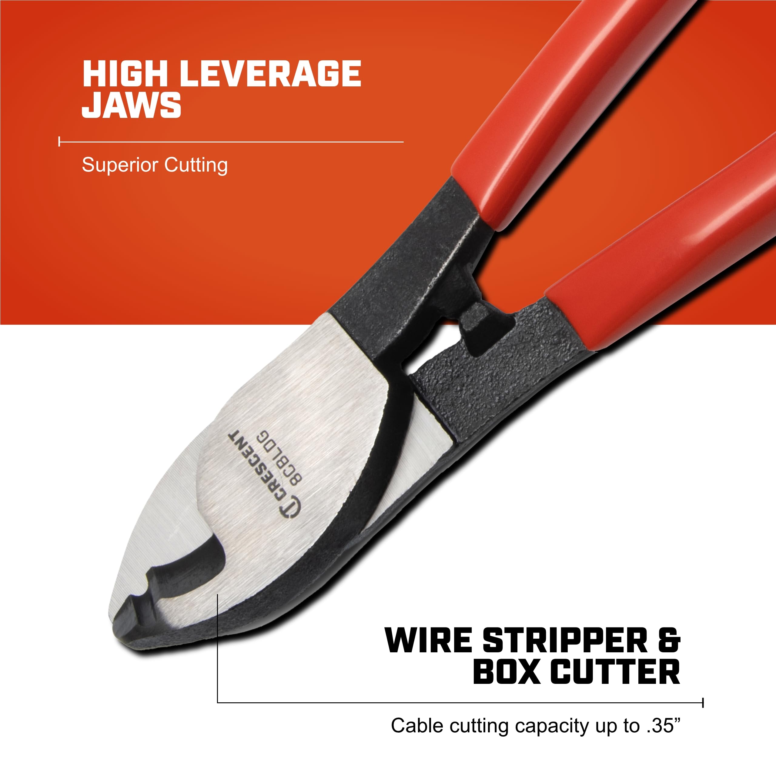 Crescent Cable Cutter, Pliers Dipped Handle - Premium Cutting Pliers with Sheer-Cut Blades & Ergonomic Grip - Professional-Grade Hand Tool - 8" - 8CBLDG