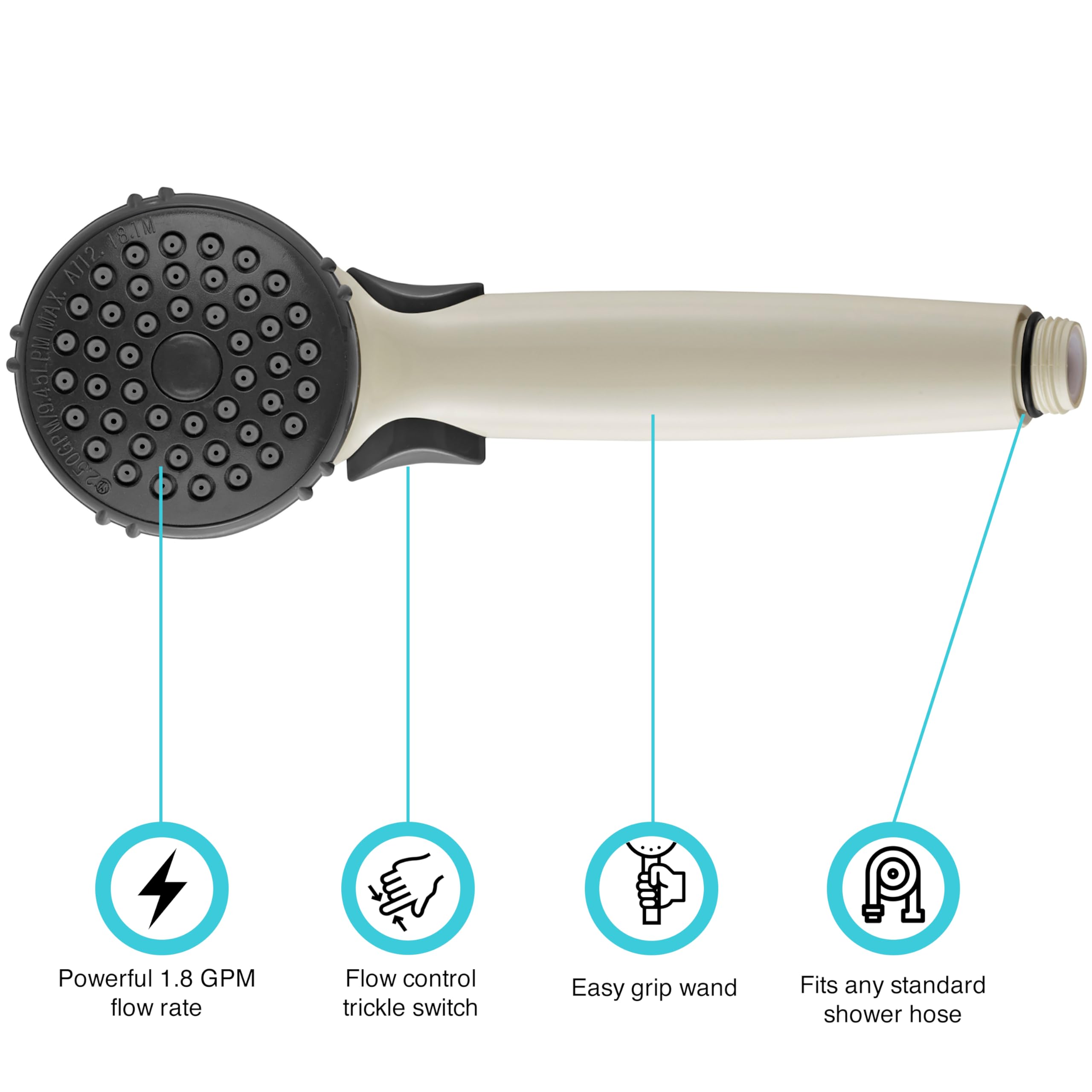 Dura Faucet RV Hand Held Shower Wand DF-SA400-BQ, Water Saving Trickle Switch (Bisque Parchment)