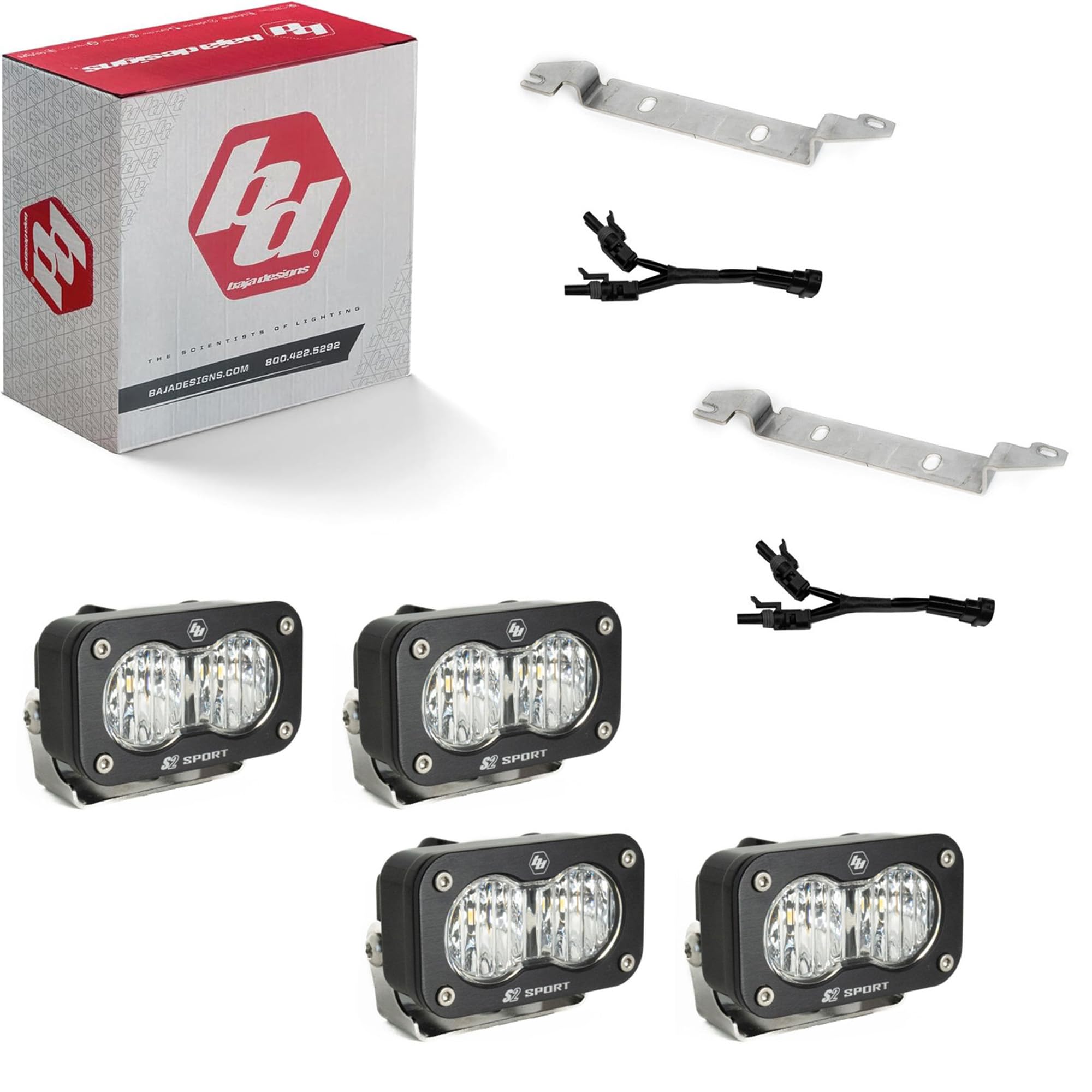 Baja Designs S2 Fog Light Kit Sport LED for Toyota 4Runner 2025+ (Non-TRD Pro) - Street Legal, 4 PCS LED with Mounting Brackets, Adapter Harness - OEM Switch Compatible (Wide Cornering; Clear)