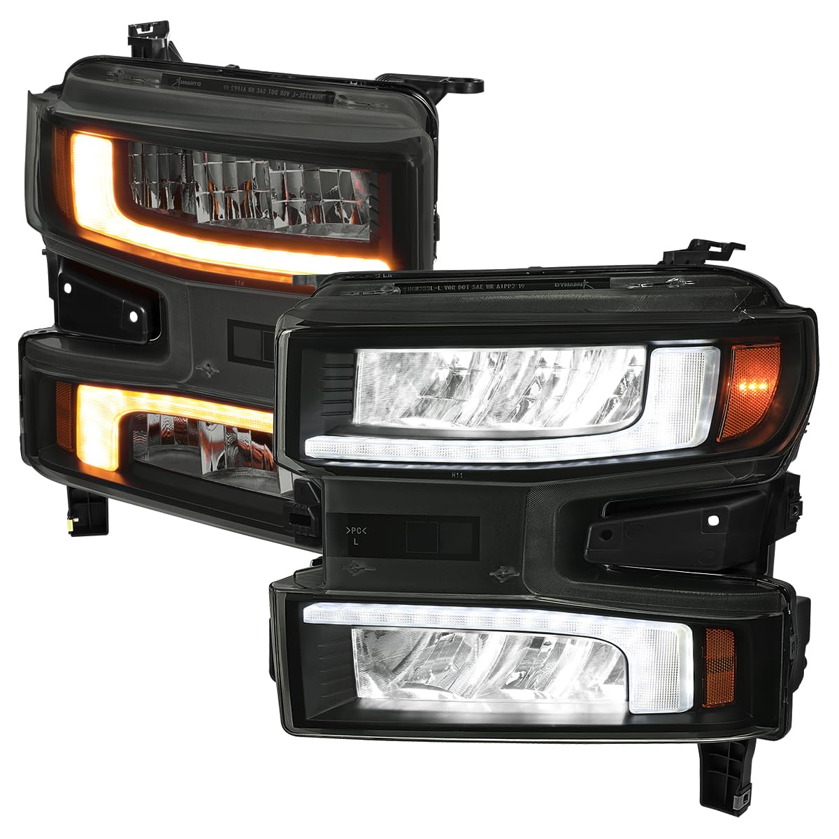 Black Smoke SPEC-D TUNING Full LED Strip Headlights w/Switchback Sequential Turn Signals and Startup Animation Compatible with 2019-2021 Chevy Silverado 1500, 2022 Chevy Silverado 1500 LTD