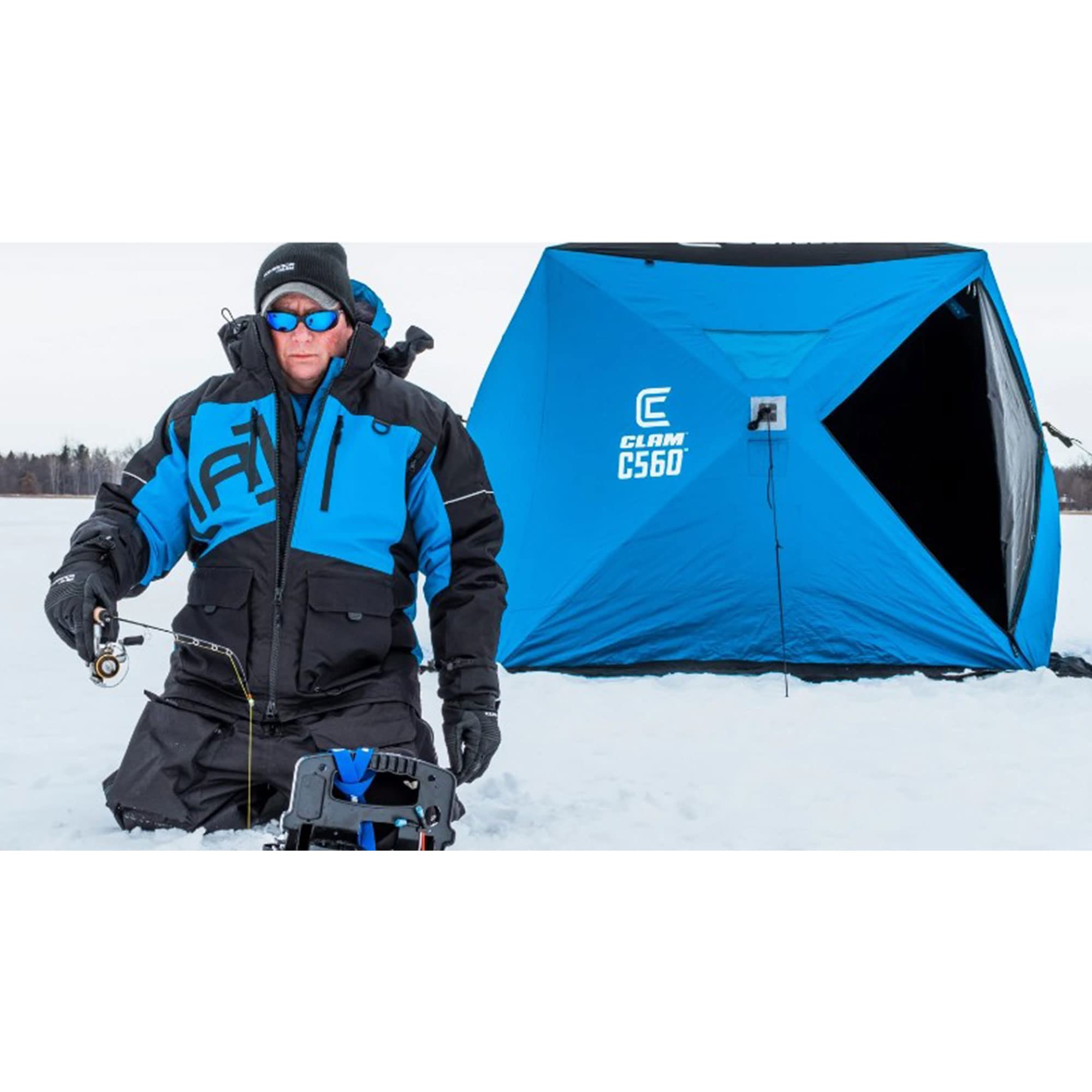 C-560 CLAM 4 Person Thermal Ice Fishing Shelter - 7.5 ft Pop Up Tent with Anchors & Carry Bag